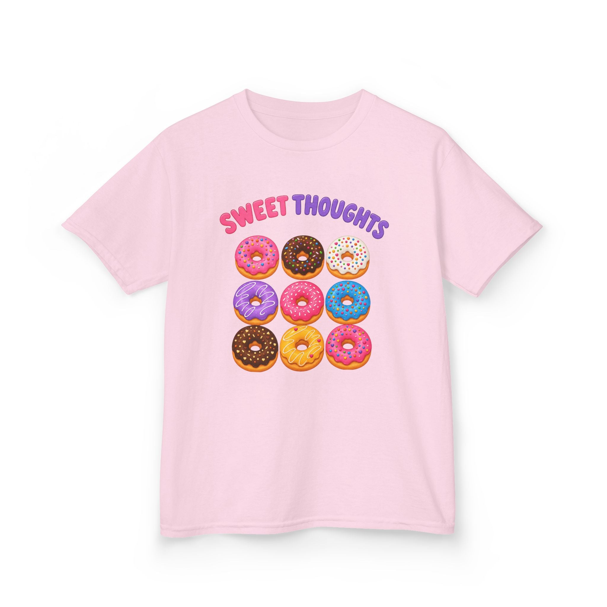 Sweet Thoughts Donut Girls’ Tee – Colorful Sprinkle Donut Shirt