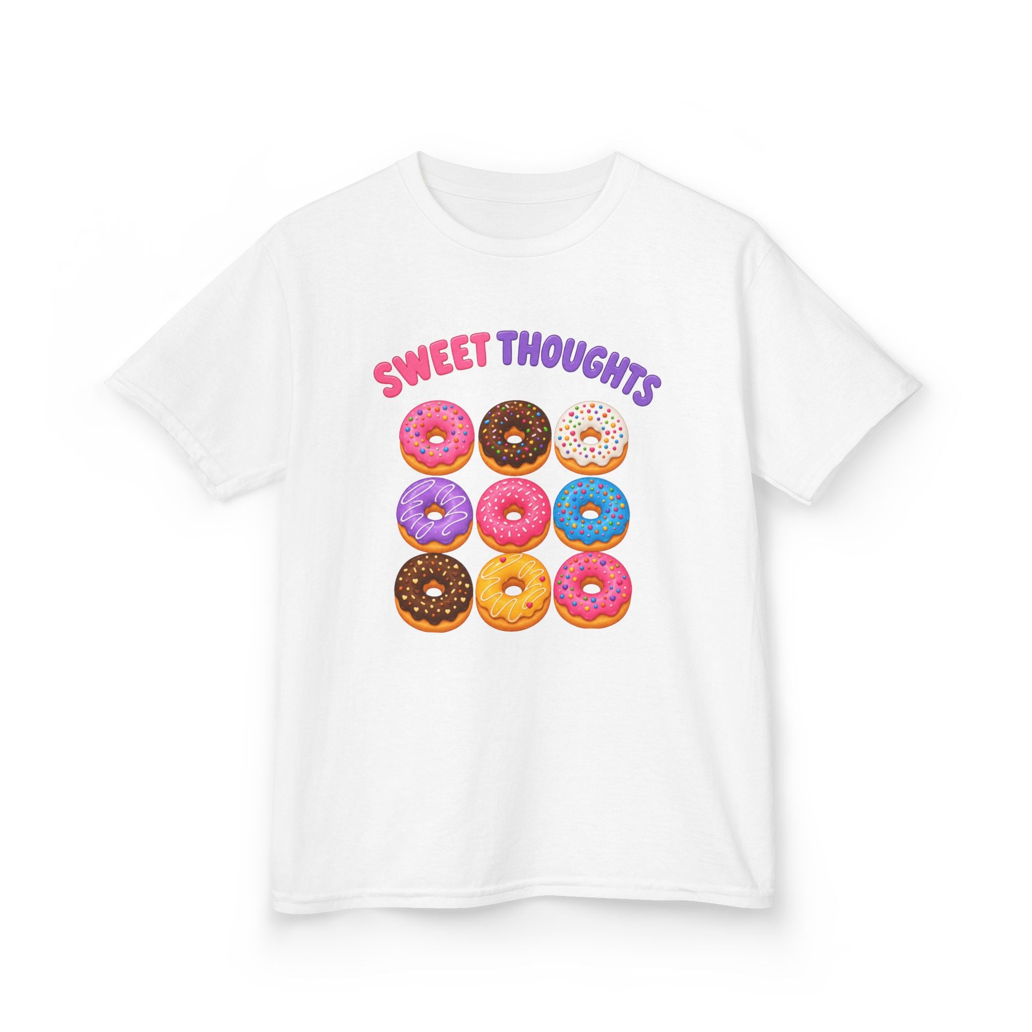 Sweet Thoughts Donut Girls’ Tee – Colorful Sprinkle Donut Shirt