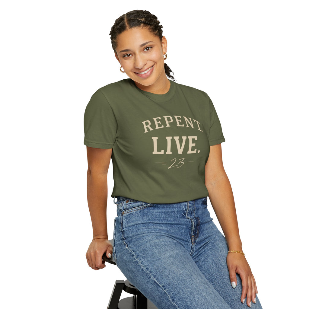 REPENT. LIVE. Faith T-Shirt — Bold Minimal Christian Tee