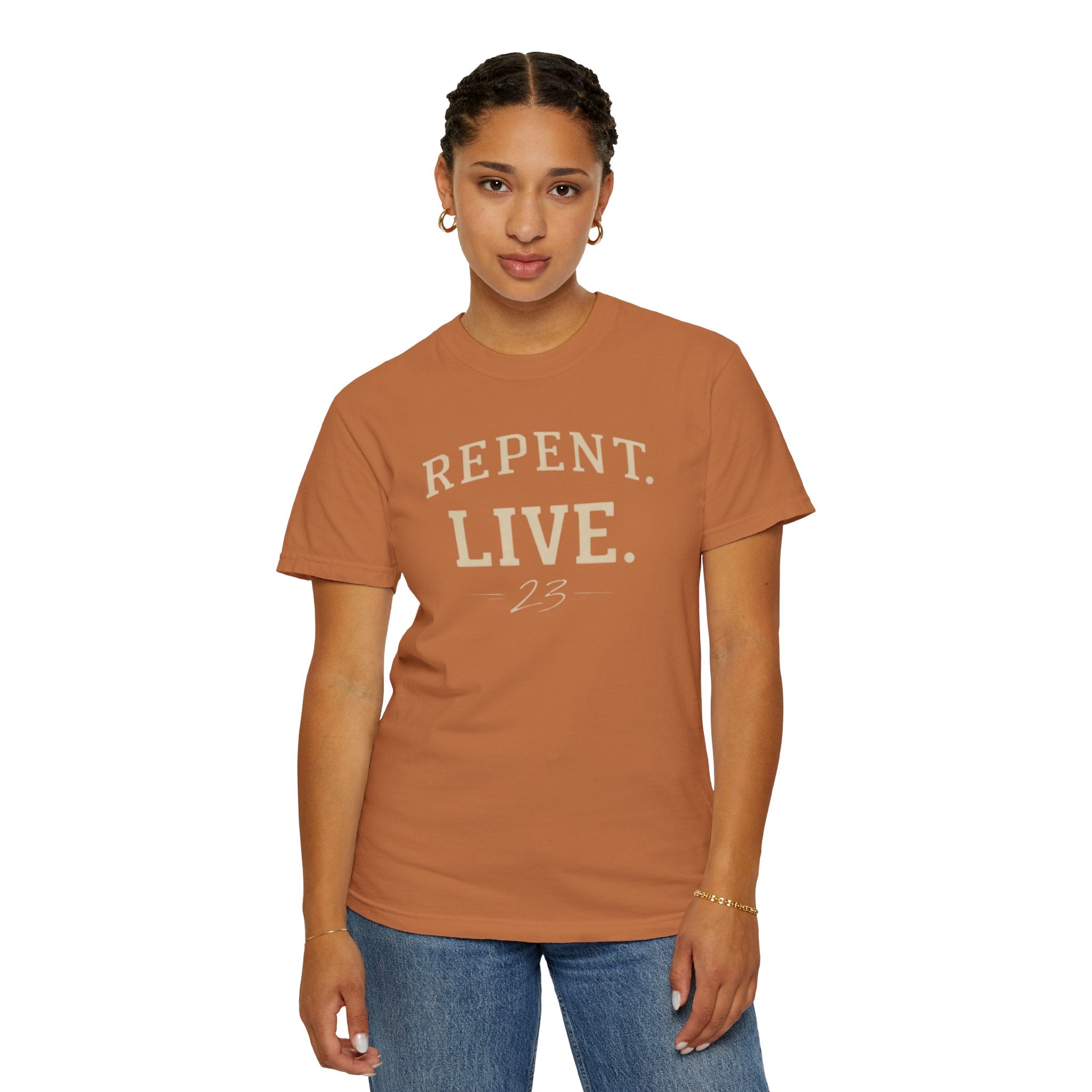 REPENT. LIVE. Faith T-Shirt — Bold Minimal Christian Tee