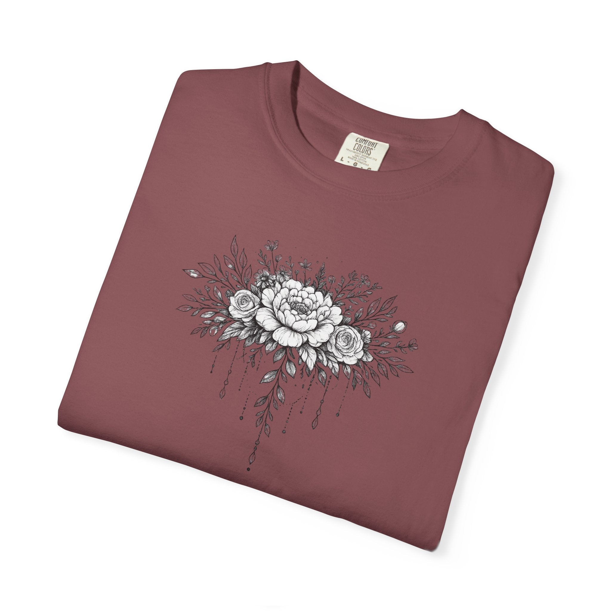 Floral Sketch T-Shirt — Vintage Black Rose Illustration
