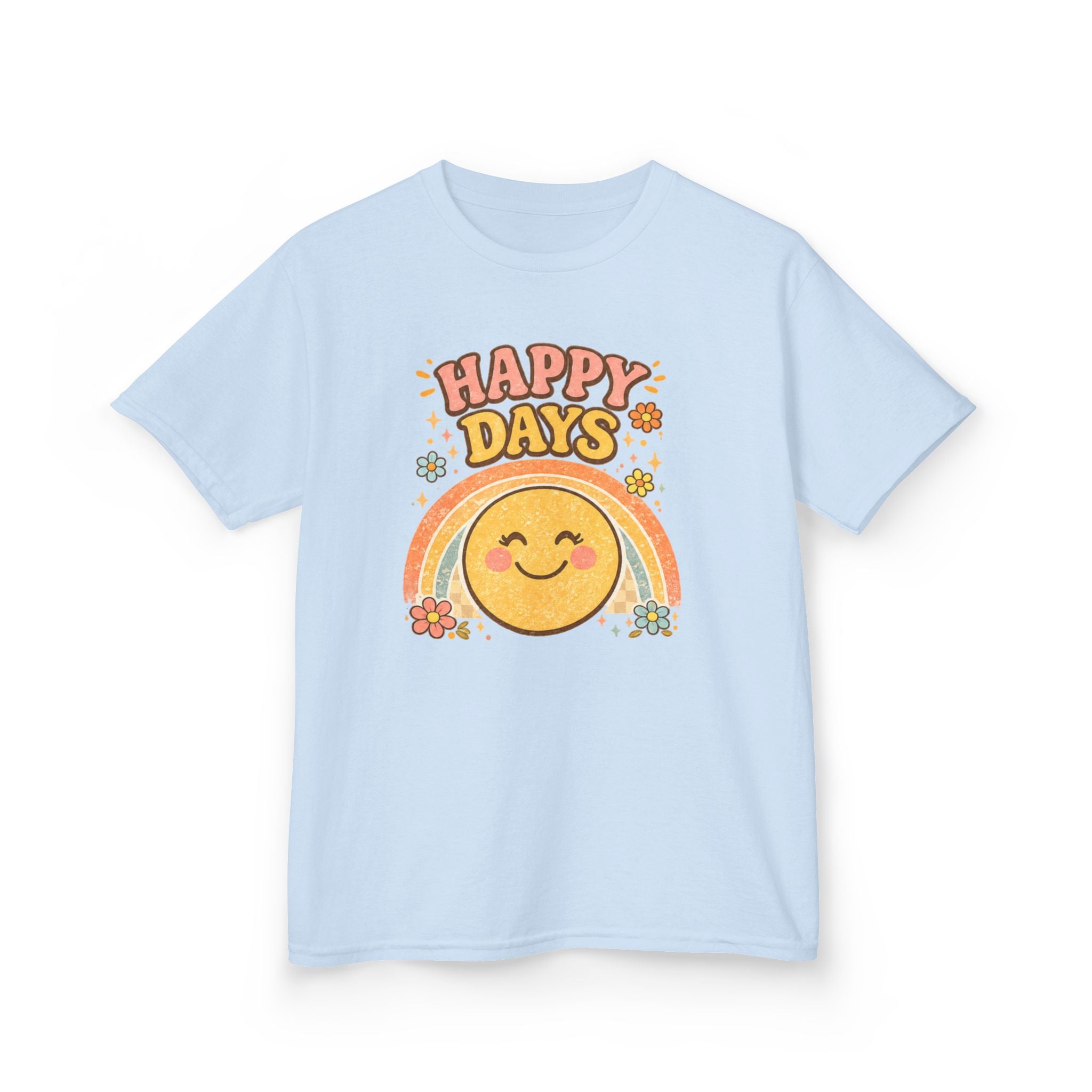 Happy Days Girls’ Tee – Retro Smiley Rainbow Shirt