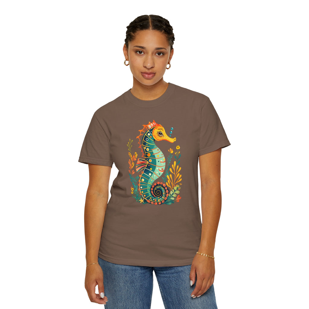 Seahorse Floral T-Shirt — Colorful Ocean Illustration Tee