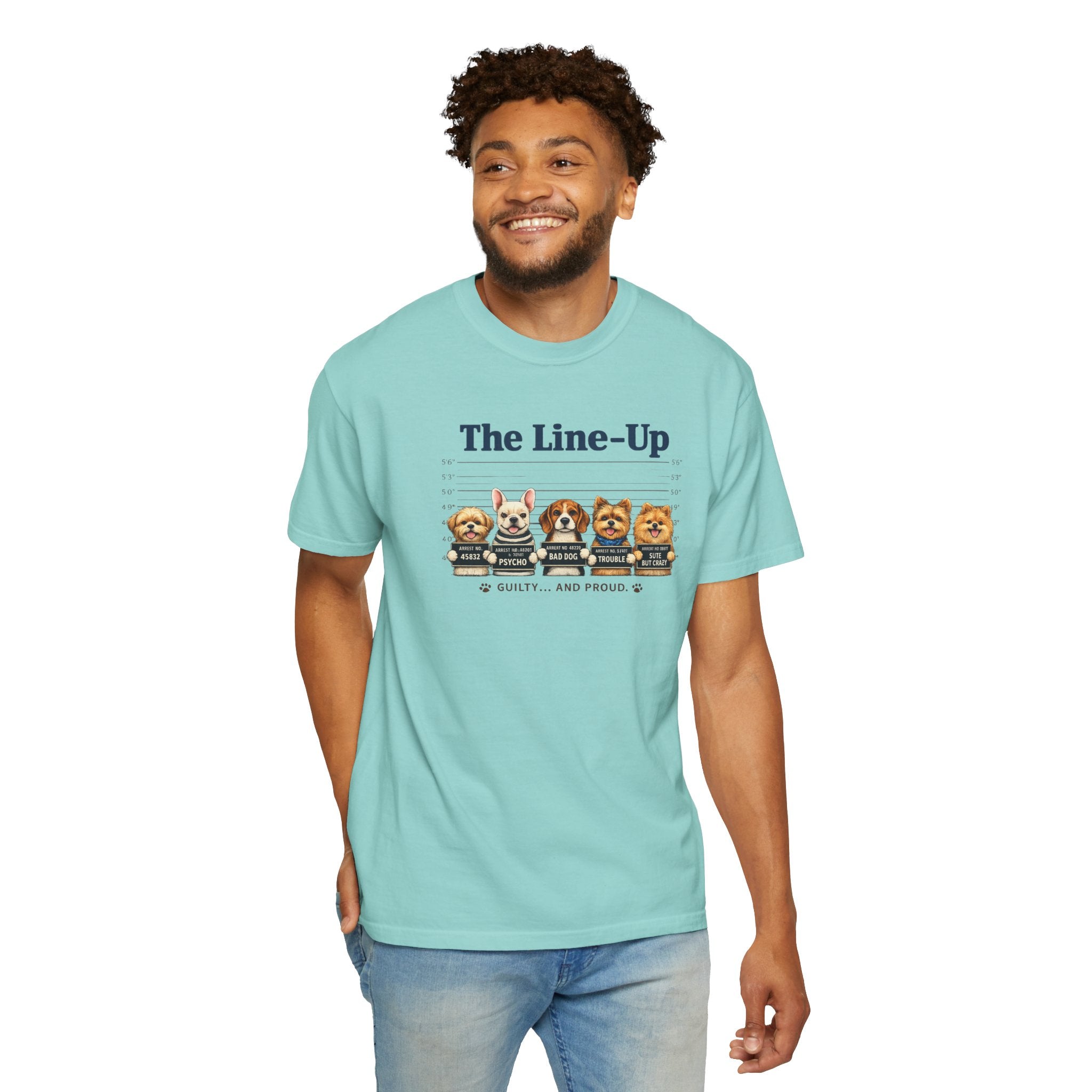 The Line-Up Cute Dog Mugshot T-Shirt — "Guilty and Adorable"