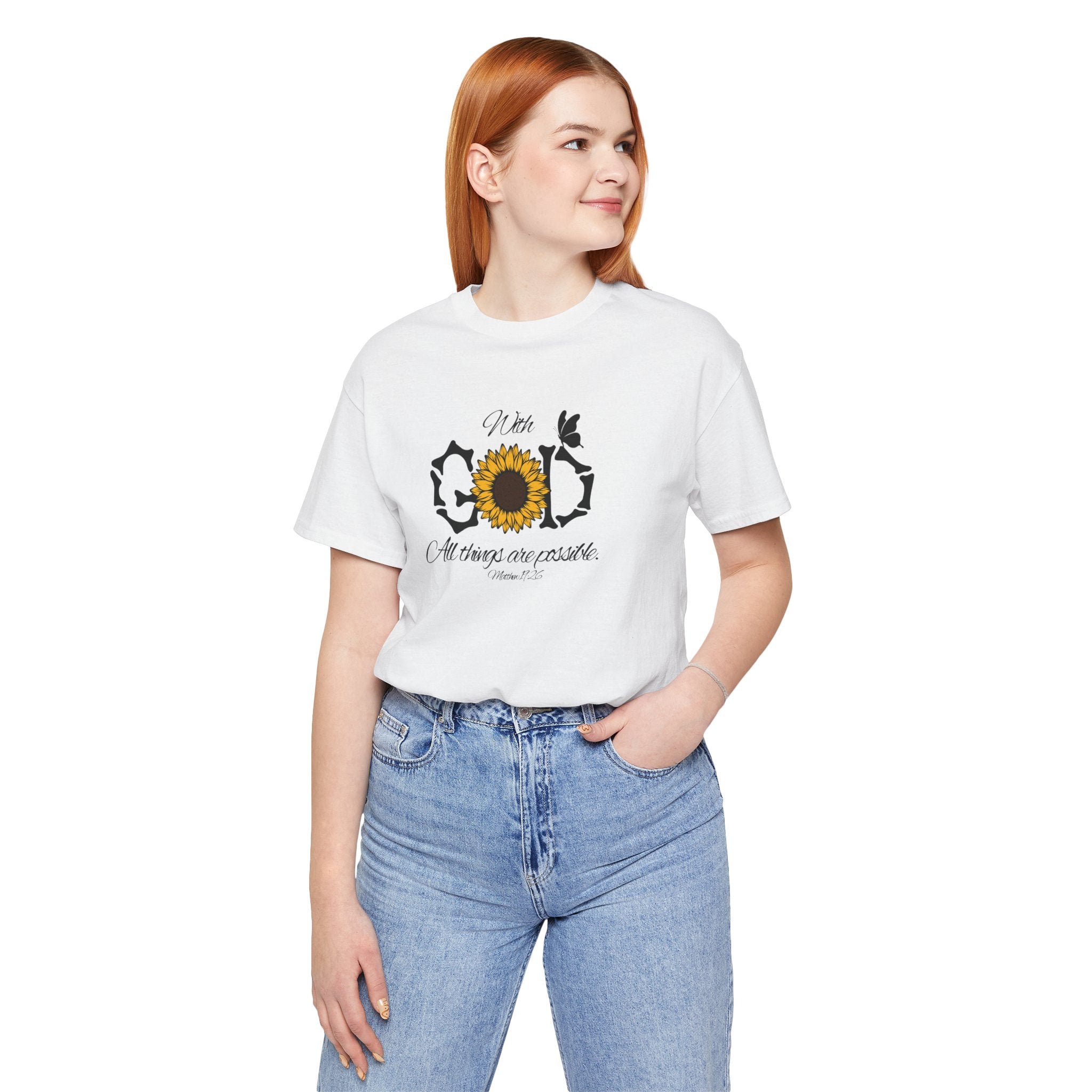 With God, All Things Are Possible with Daisy design: Scripture T-shirt
