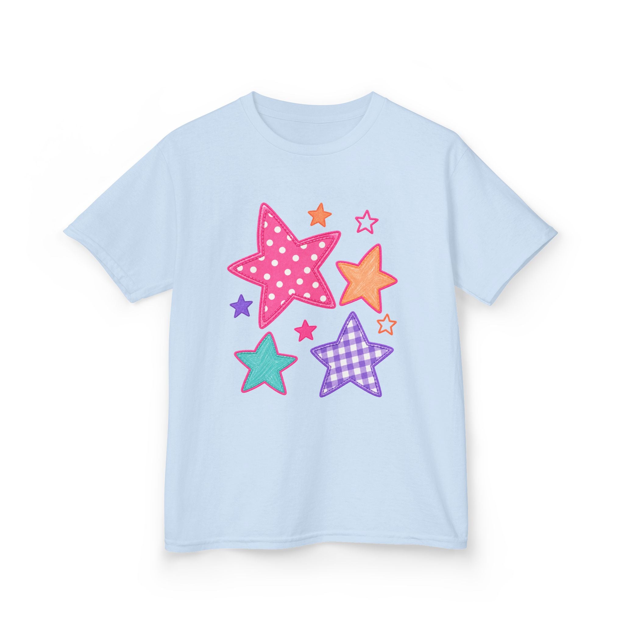 Patchwork Stars Girls’ Tee – Colorful Pastel Star Shirt
