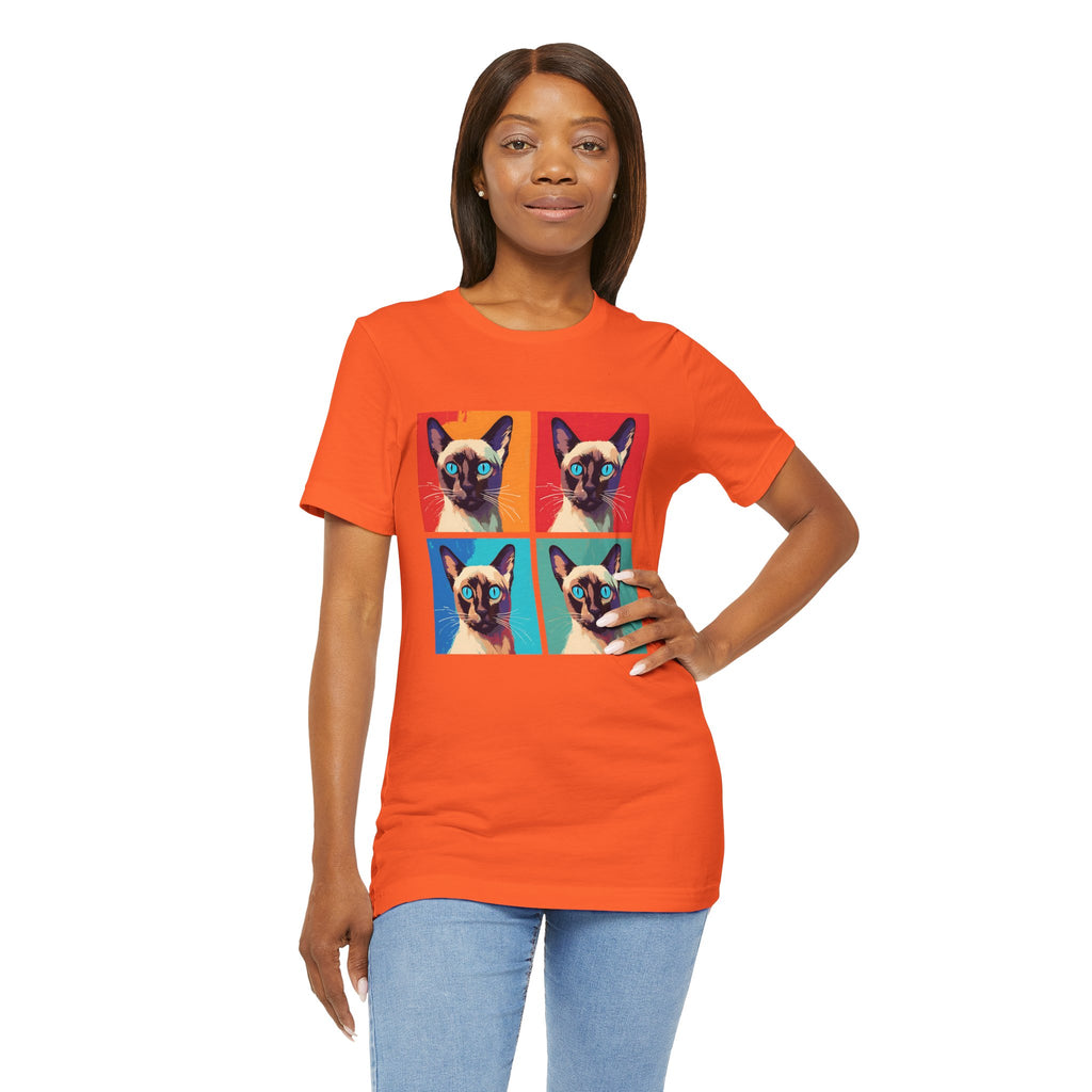 Colorful Siamese Cat Tee, Fun Graphic T-Shirt, Cat Lover Gift, Pop Art Style, Unique Animal Shirt, Casual Wear, Birthday Present