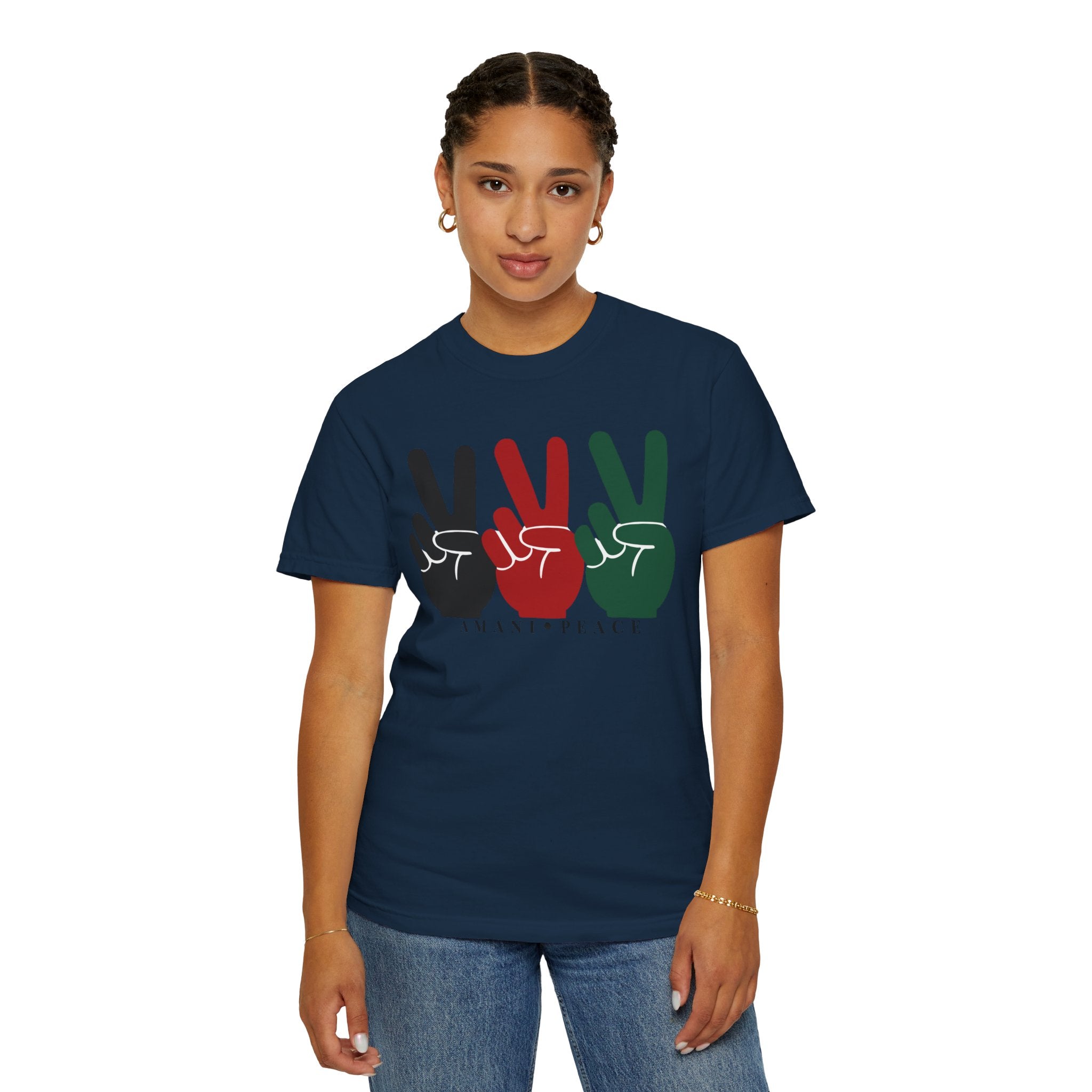 Peace Sign Trio T-Shirt — Black Red Green Retro Vibes