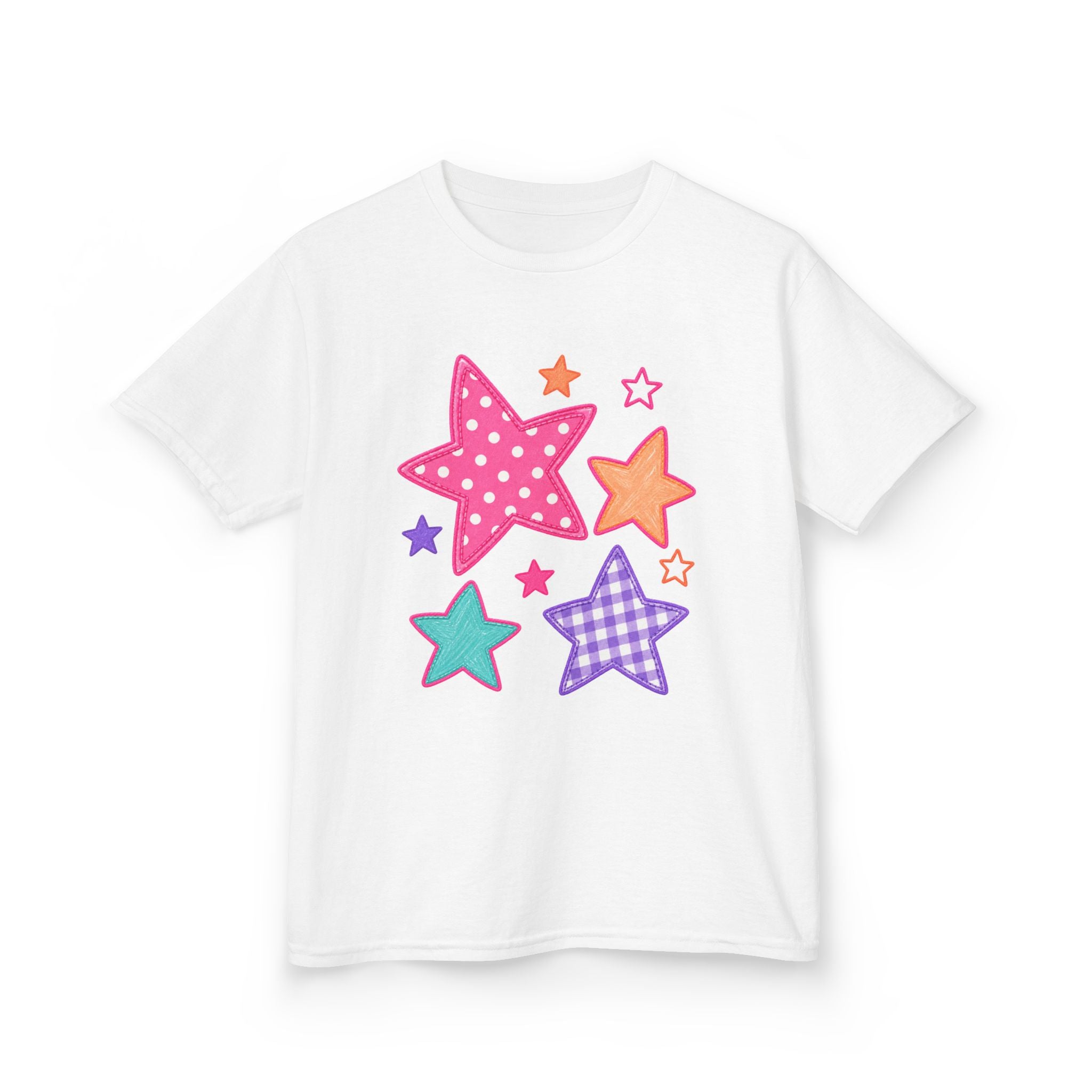 Patchwork Stars Girls’ Tee – Colorful Pastel Star Shirt