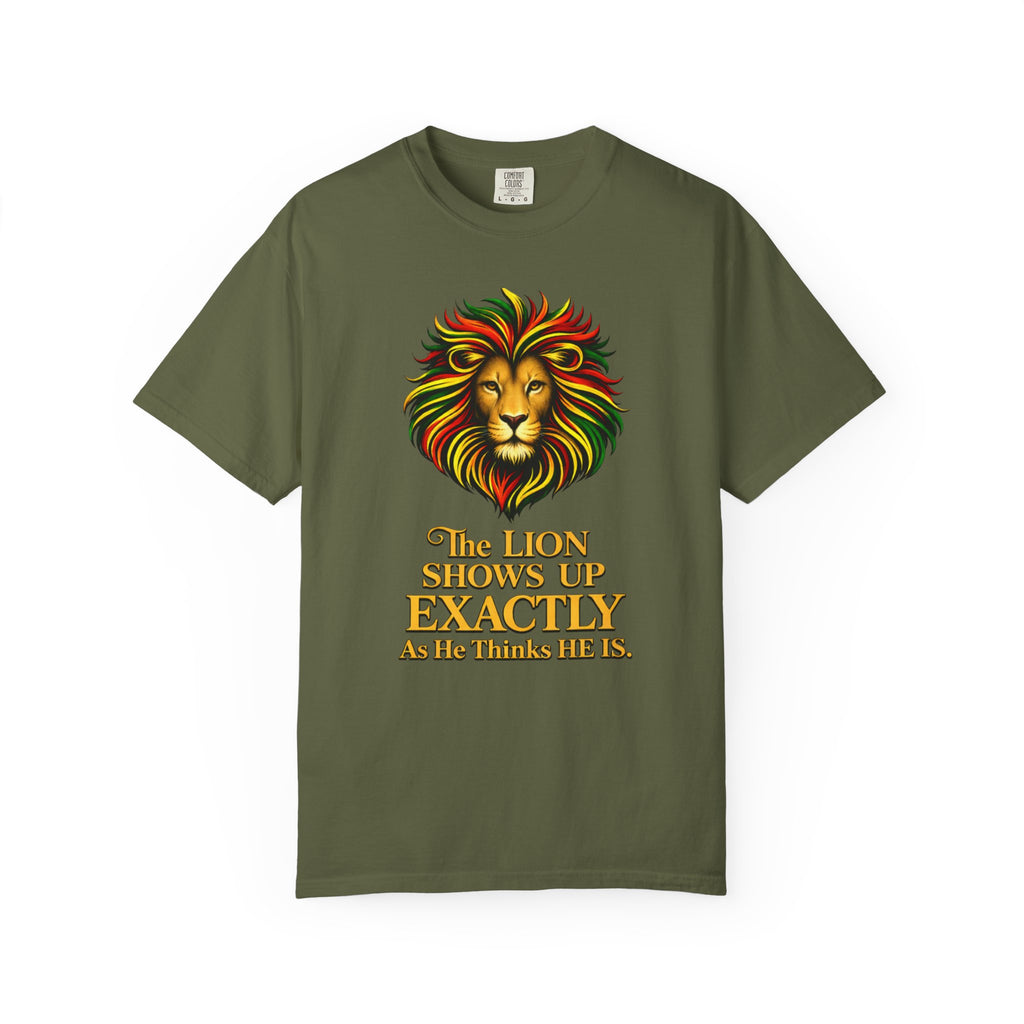 Lion T-Shirt — "The Lion Shows Up Exactly As He Thinks He Is" BLACK COLLECTION