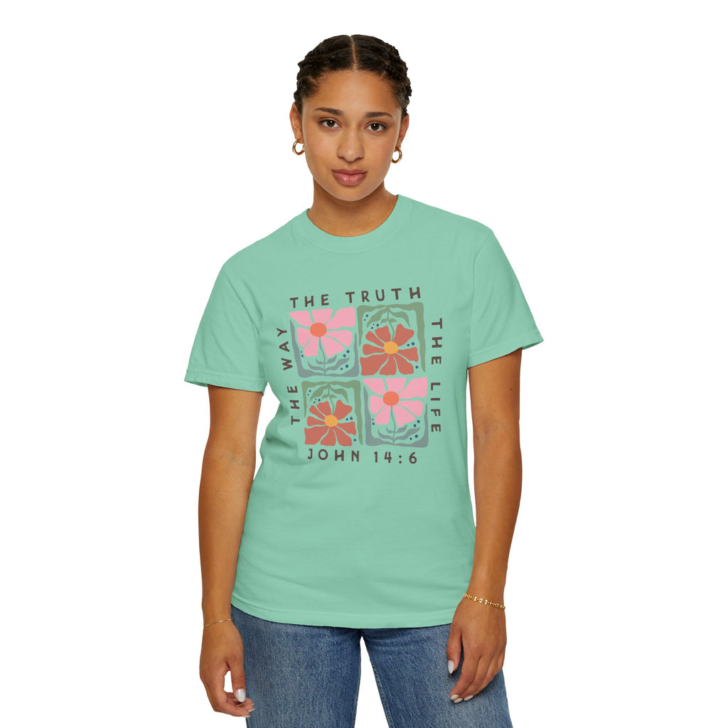 Christian Floral T-Shirt — “The Way The Truth The Life” John 14:6 Graphic Tee