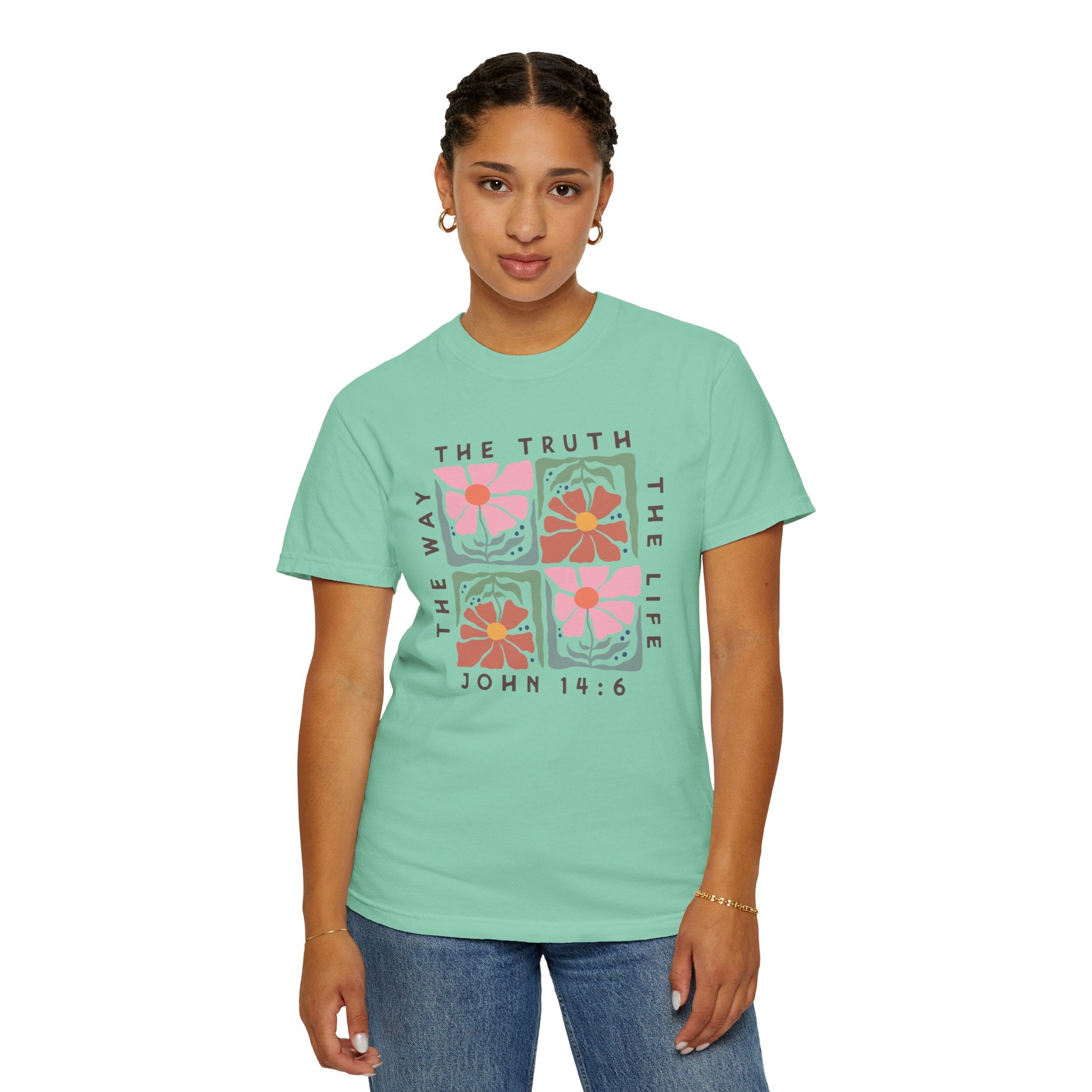 Christian Floral T-Shirt — “The Way The Truth The Life” John 14:6 Graphic Tee