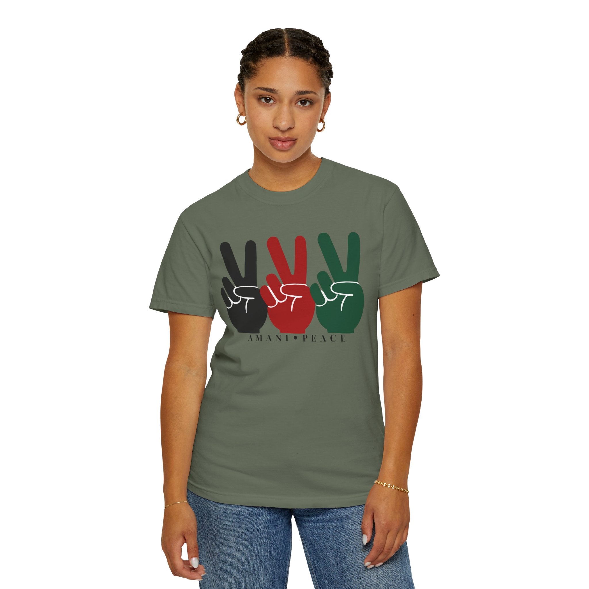 Peace Sign Trio T-Shirt — Black Red Green Retro Vibes