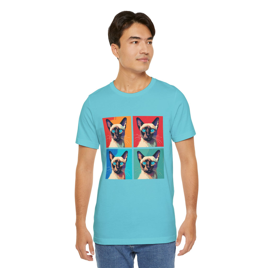 Colorful Siamese Cat Tee, Fun Graphic T-Shirt, Cat Lover Gift, Pop Art Style, Unique Animal Shirt, Casual Wear, Birthday Present