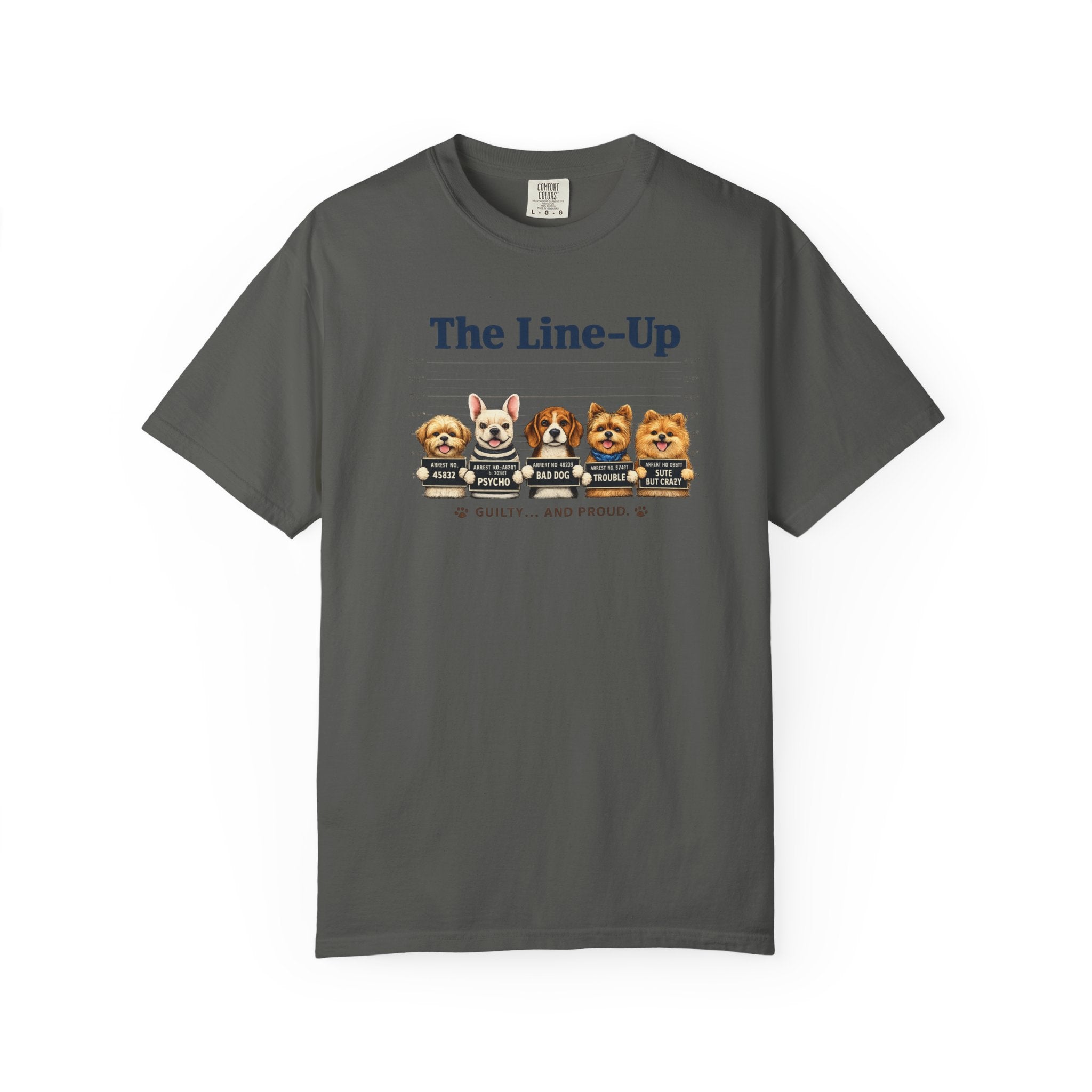 The Line-Up Cute Dog Mugshot T-Shirt — "Guilty and Adorable"