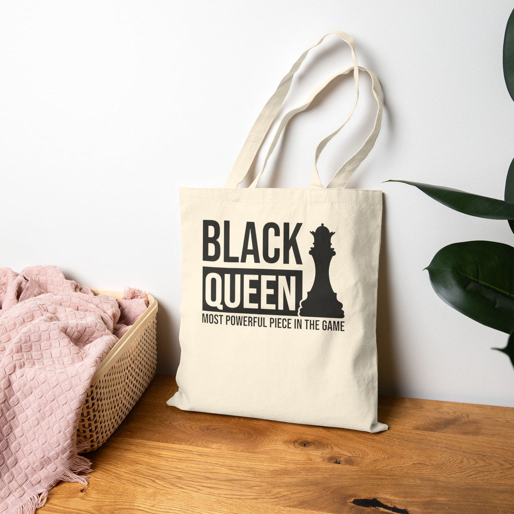 Tote — "Black Queen" Canvas Tote Bag, Empowerment Chess Design