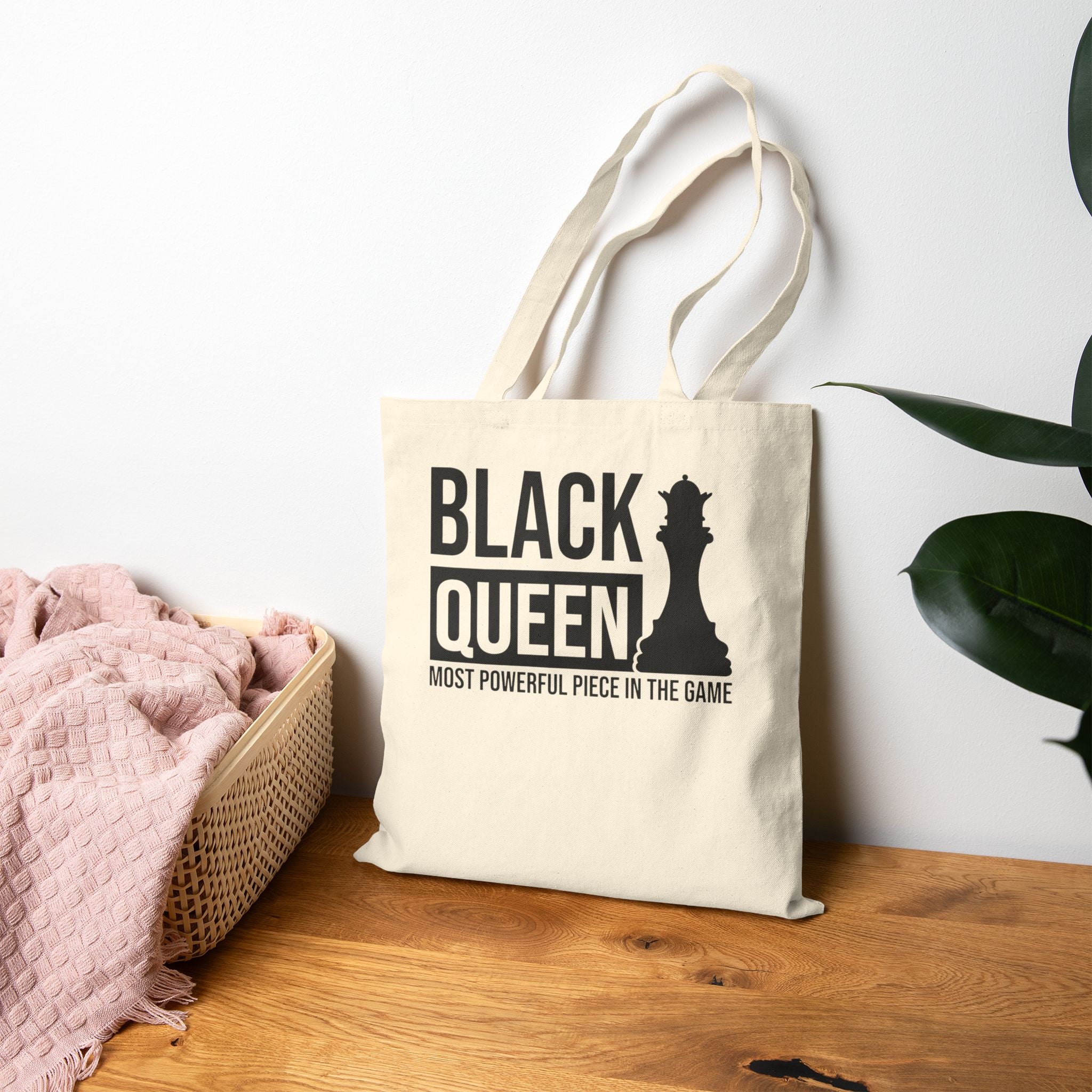 Tote — "Black Queen" Canvas Tote Bag, Empowerment Chess Design