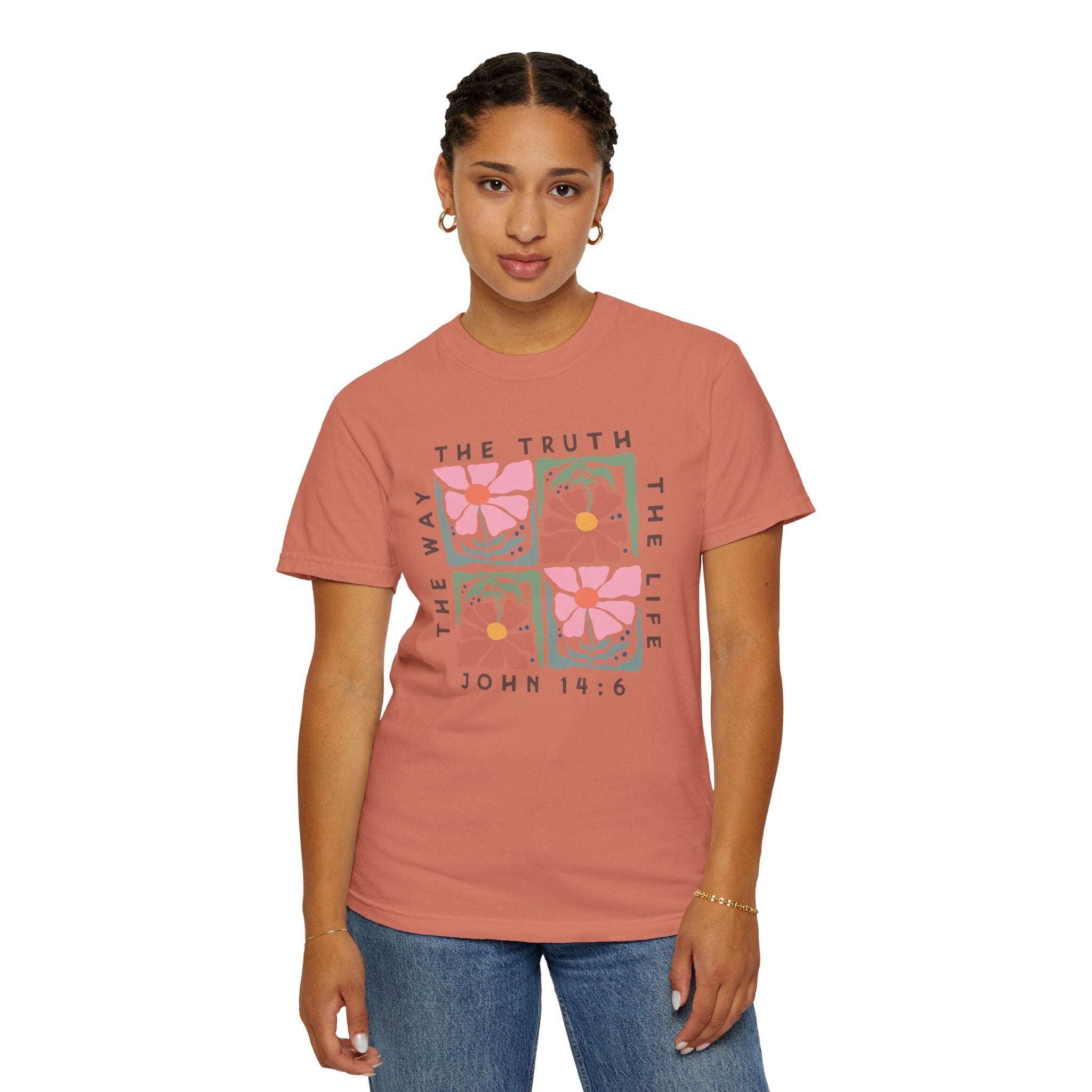Christian Floral T-Shirt — “The Way The Truth The Life” John 14:6 Graphic Tee