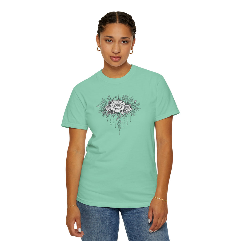 Floral Sketch T-Shirt — Vintage Black Rose Illustration