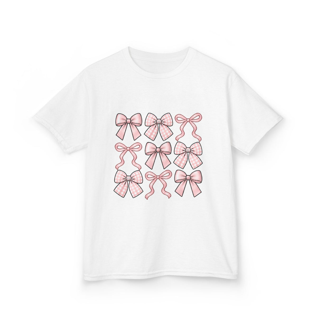 Pretty in Bows Girls’ Tee – Pink Ribbon Grid Shirt