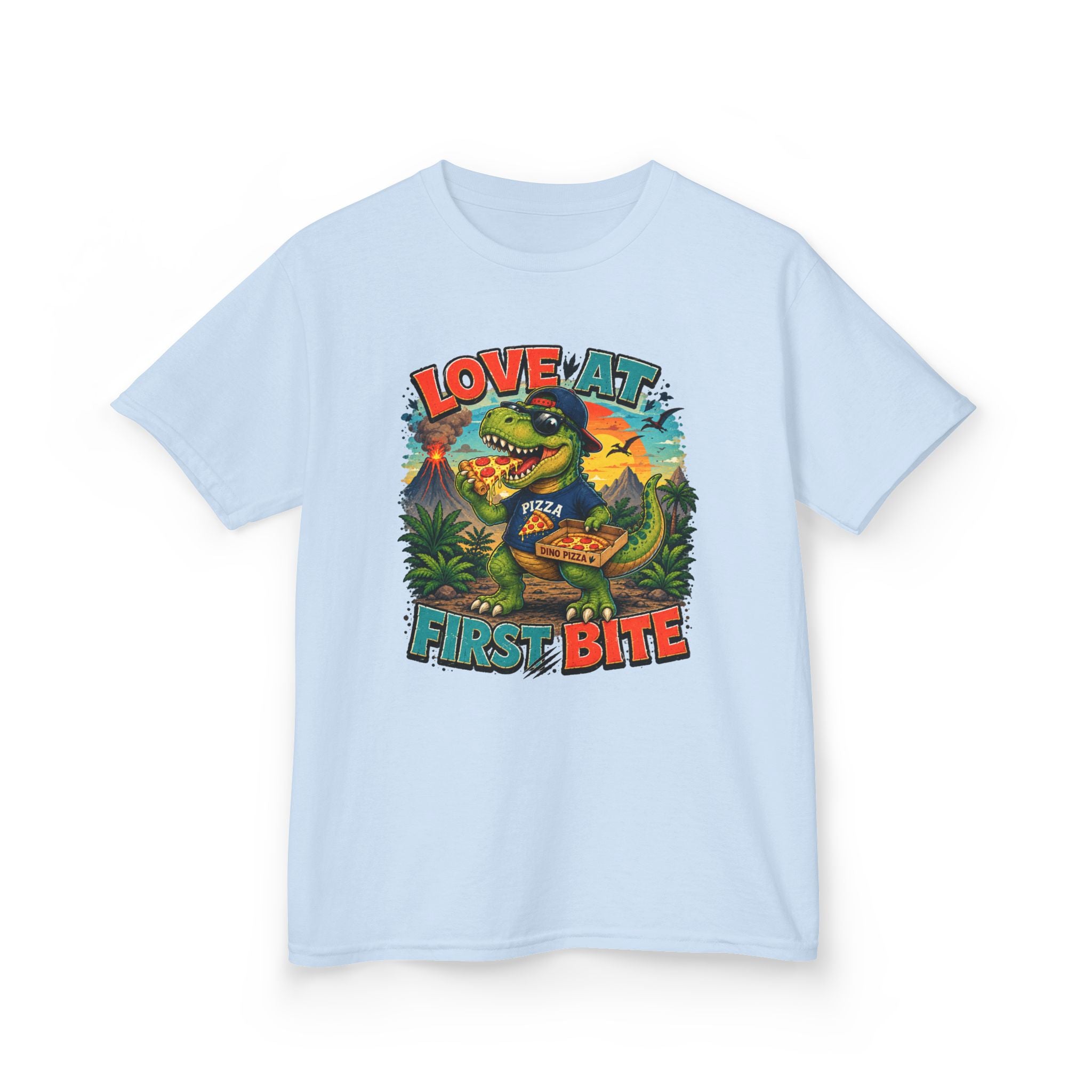 Love at First Bite Dinosaur Pizza Kids T-Shirt