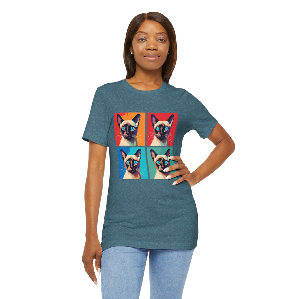Colorful Siamese Cat Tee, Fun Graphic T-Shirt, Cat Lover Gift, Pop Art Style, Unique Animal Shirt, Casual Wear, Birthday Present