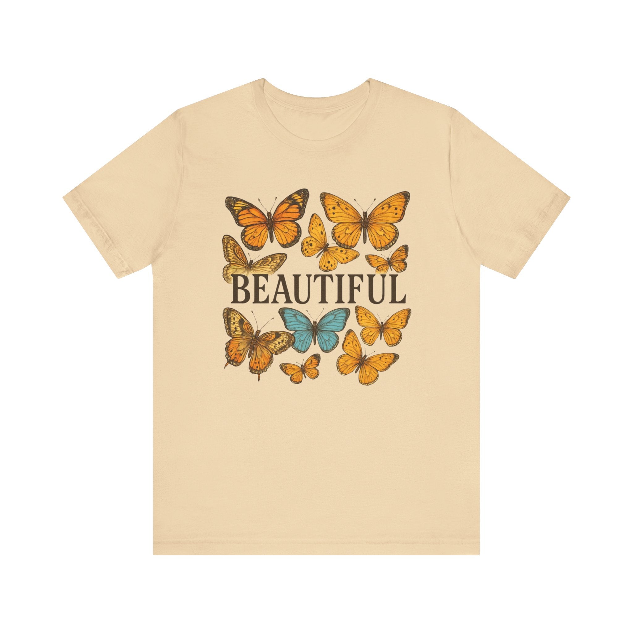 T-Shirt - 'BEAUTIFUL' Yellow Butterfly Design Short Sleeve Tee