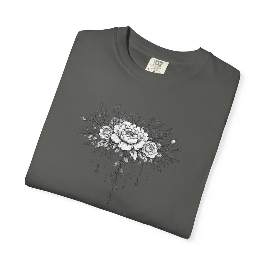 Floral Sketch T-Shirt — Vintage Black Rose Illustration