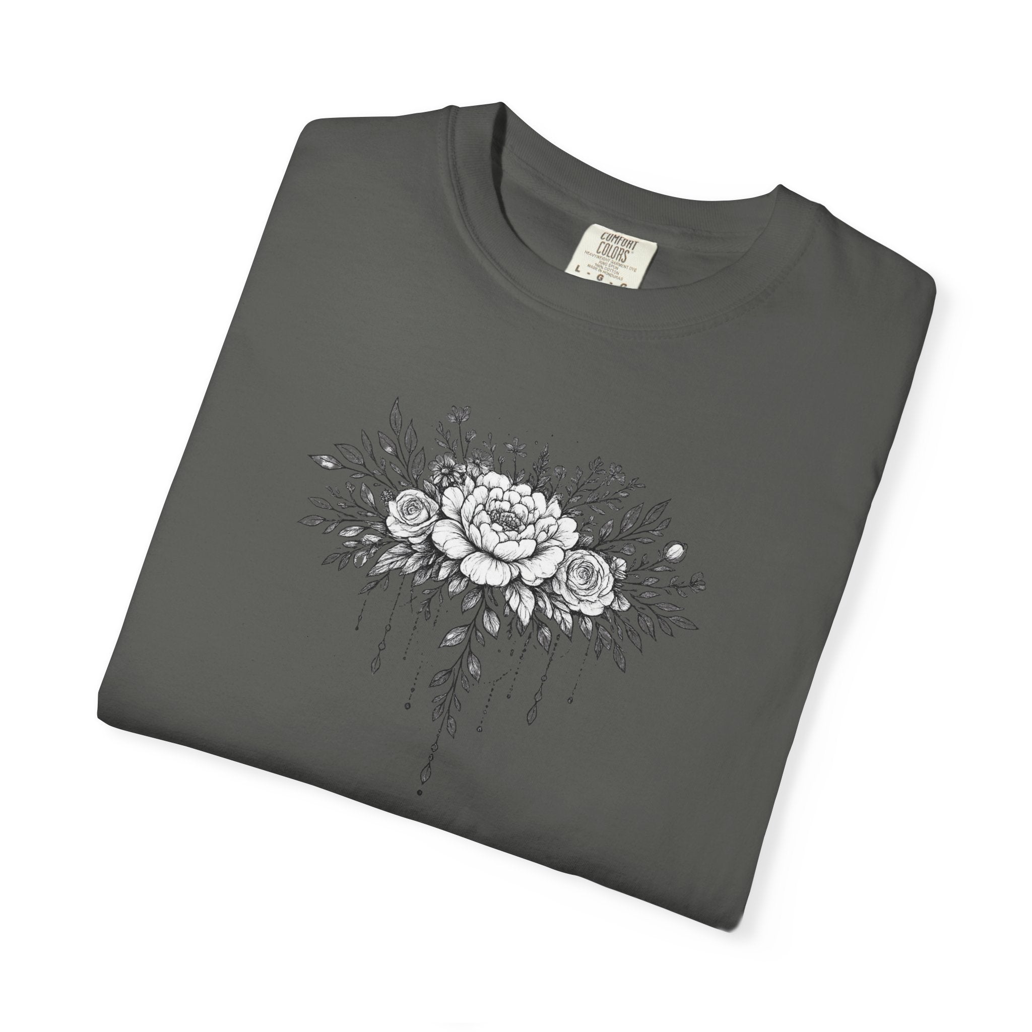 Floral Sketch T-Shirt — Vintage Black Rose Illustration