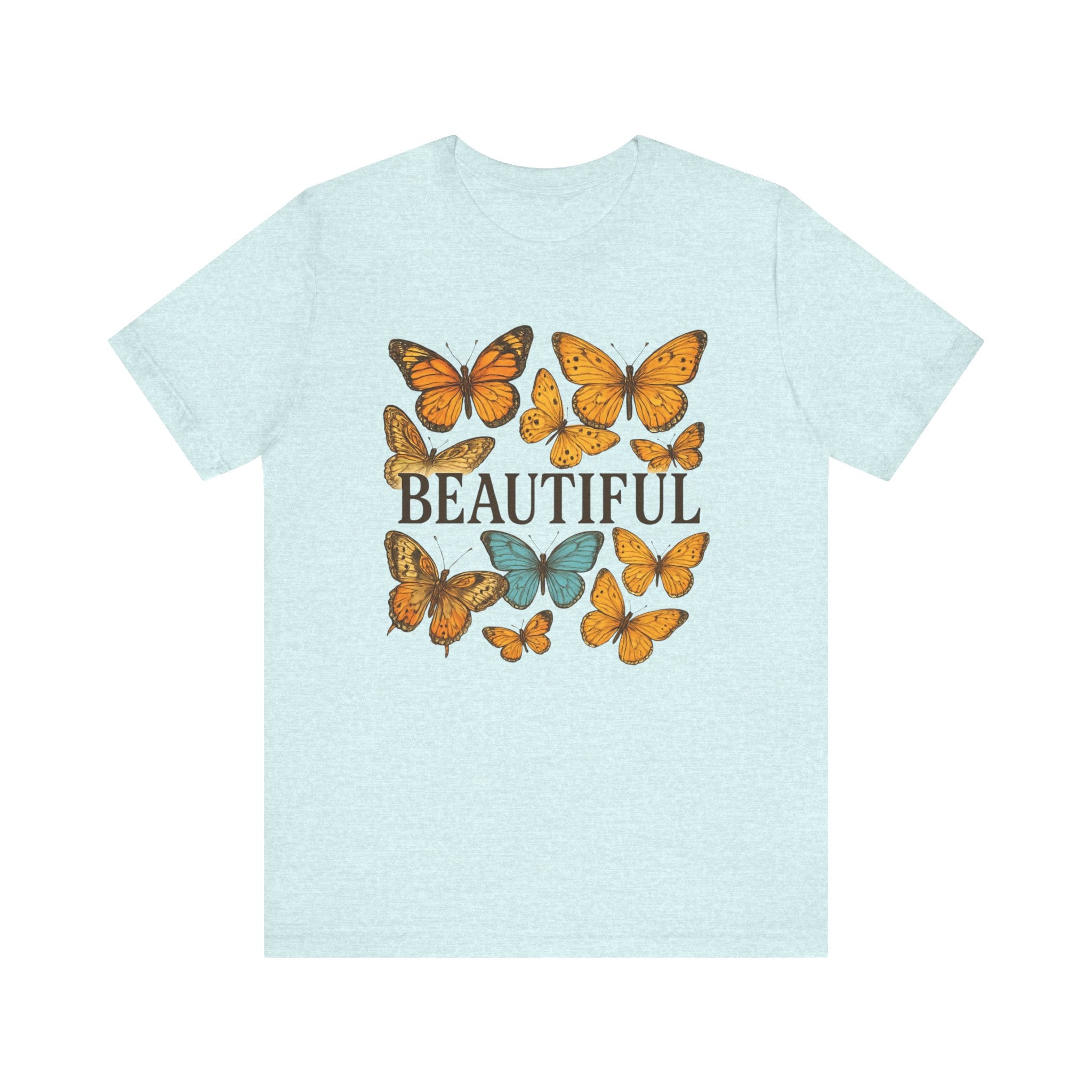T-Shirt - 'BEAUTIFUL' Yellow Butterfly Design Short Sleeve Tee