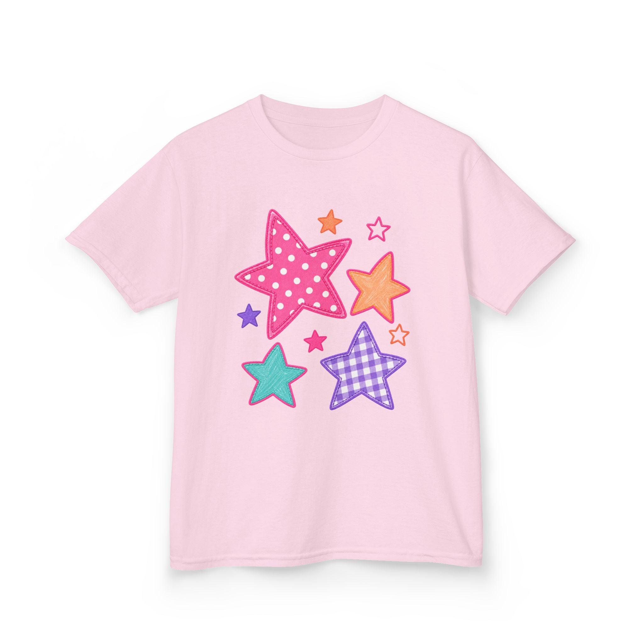 Patchwork Stars Girls’ Tee – Colorful Pastel Star Shirt