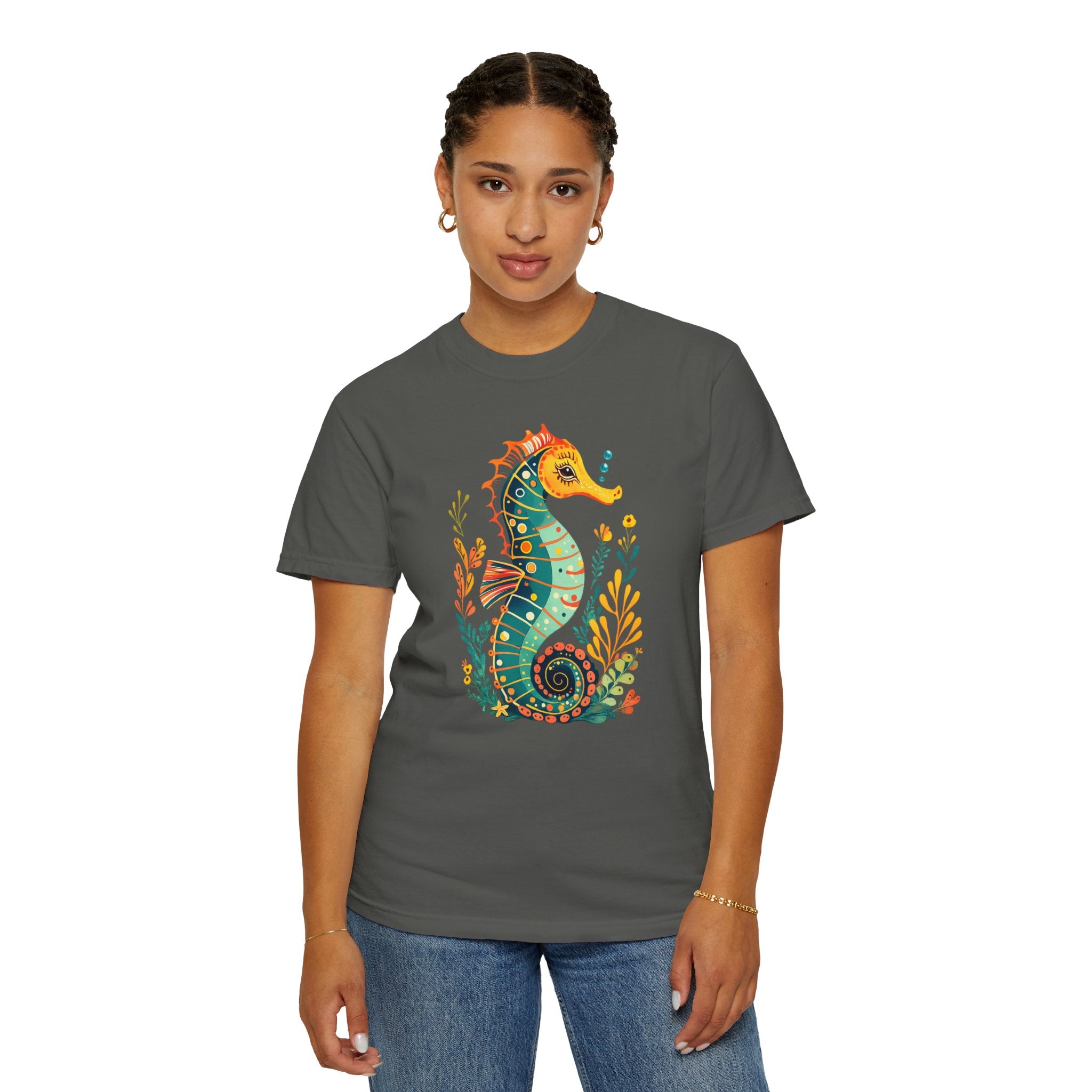 Seahorse Floral T-Shirt — Colorful Ocean Illustration Tee
