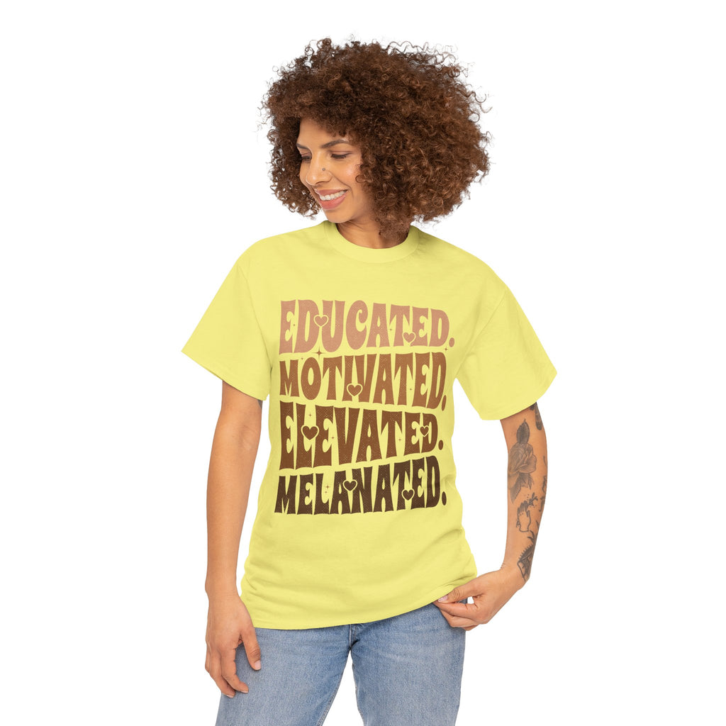 Empowerment Tee - Educated, Motivated, Elevated, Melanated Print