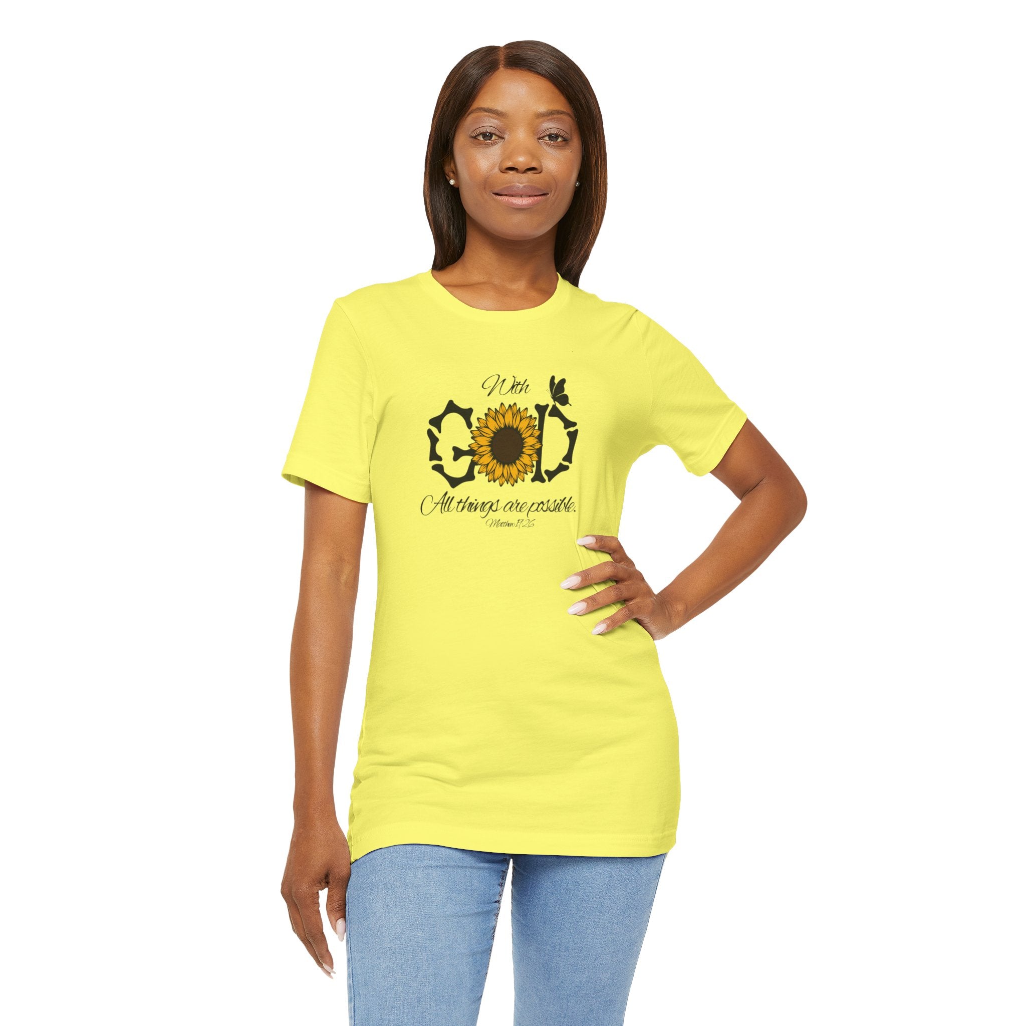 With God, All Things Are Possible with Daisy design: Scripture T-shirt