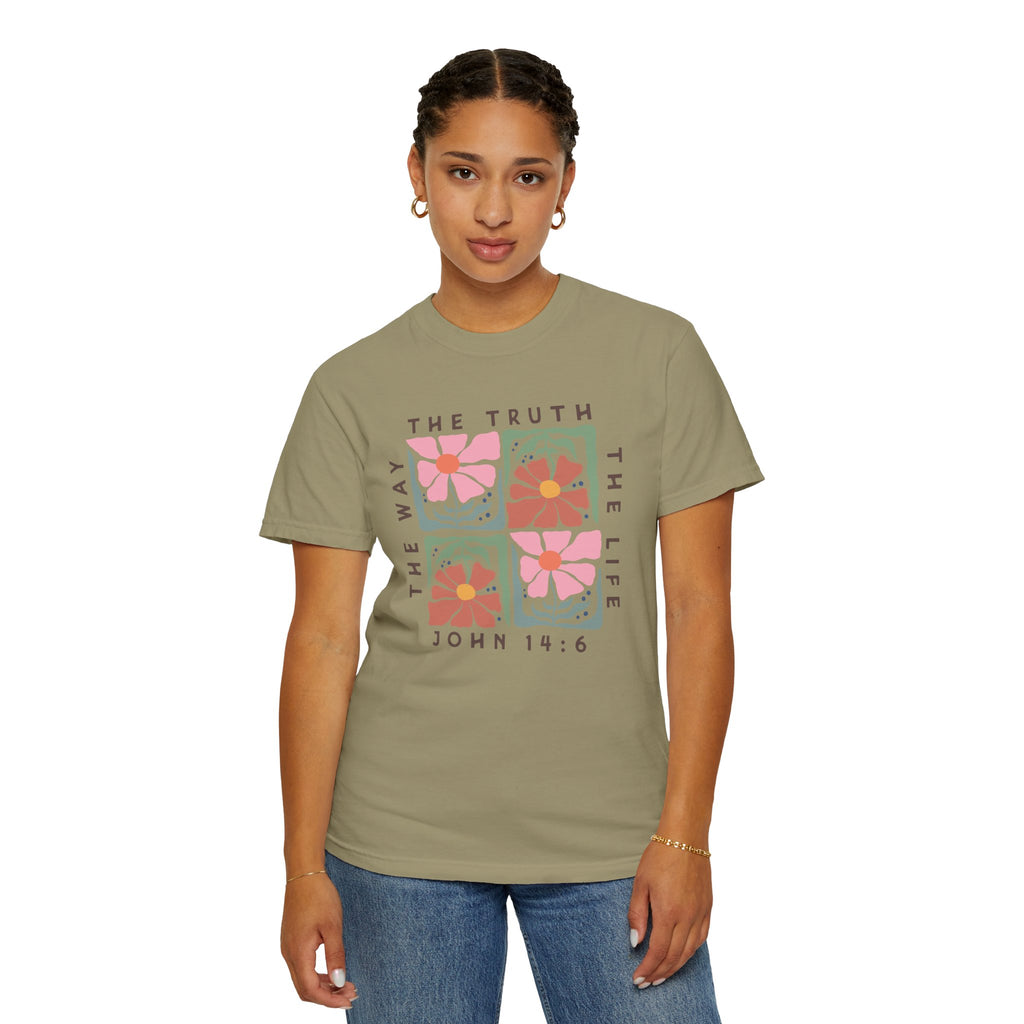 Christian Floral T-Shirt — “The Way The Truth The Life” John 14:6 Graphic Tee