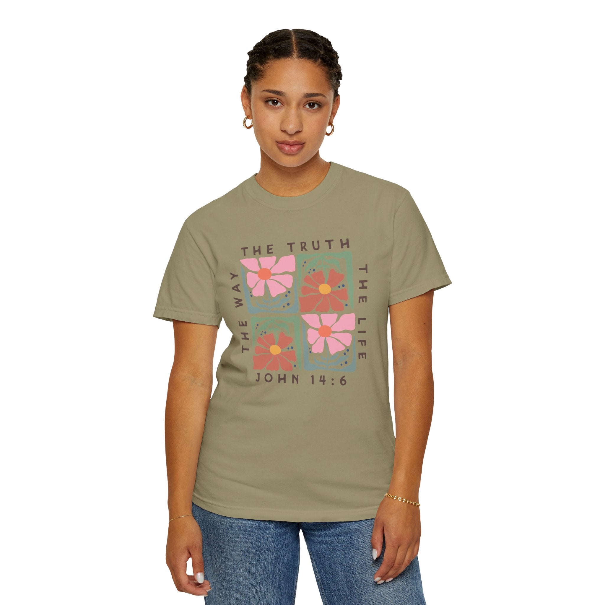 Christian Floral T-Shirt — “The Way The Truth The Life” John 14:6 Graphic Tee