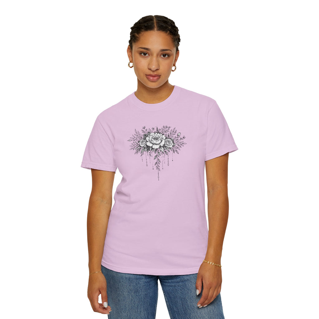 Floral Sketch T-Shirt — Vintage Black Rose Illustration