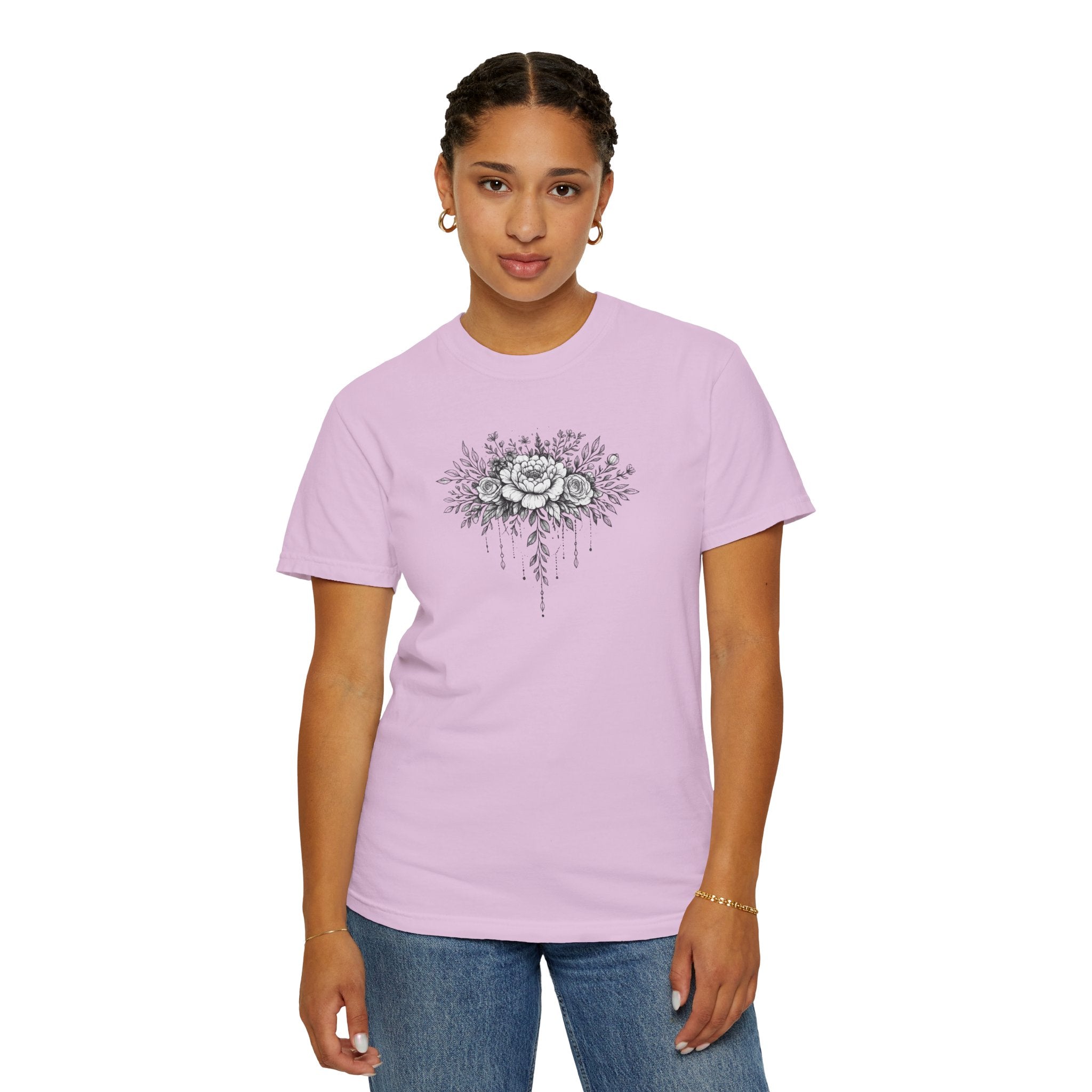 Floral Sketch T-Shirt — Vintage Black Rose Illustration