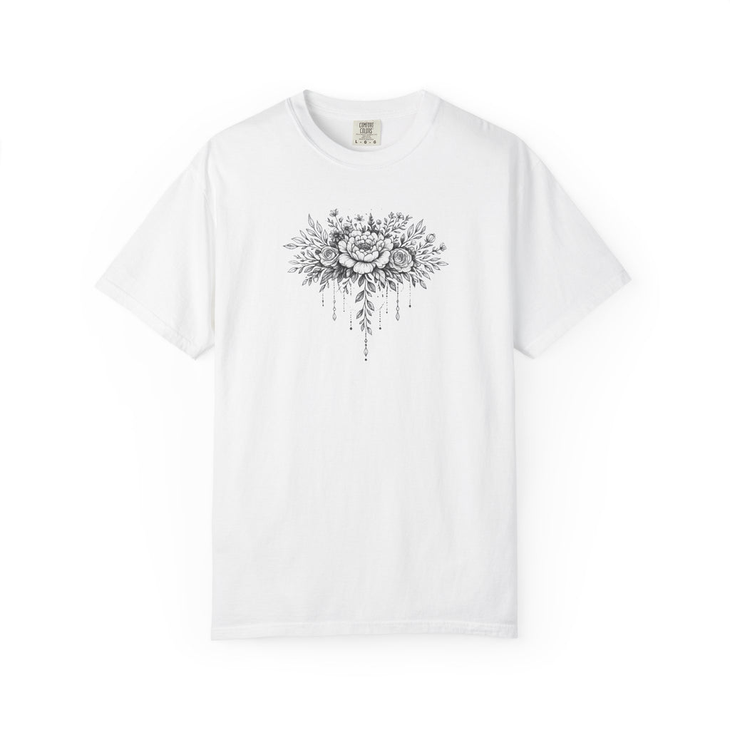 Floral Sketch T-Shirt — Vintage Black Rose Illustration