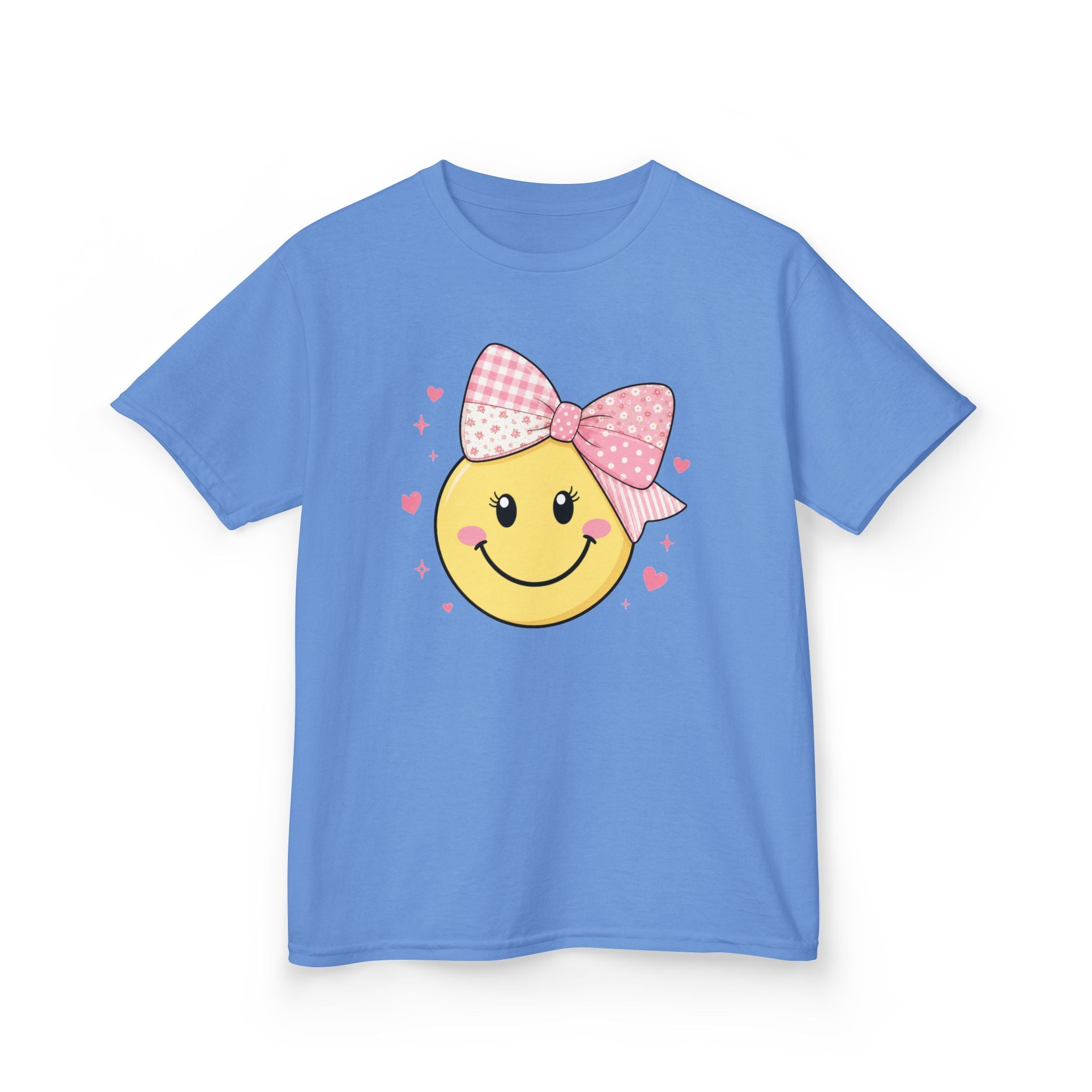 Sweet Smile Bow Girls’ Tee – Cute Patchwork Bow Smiley Shirt