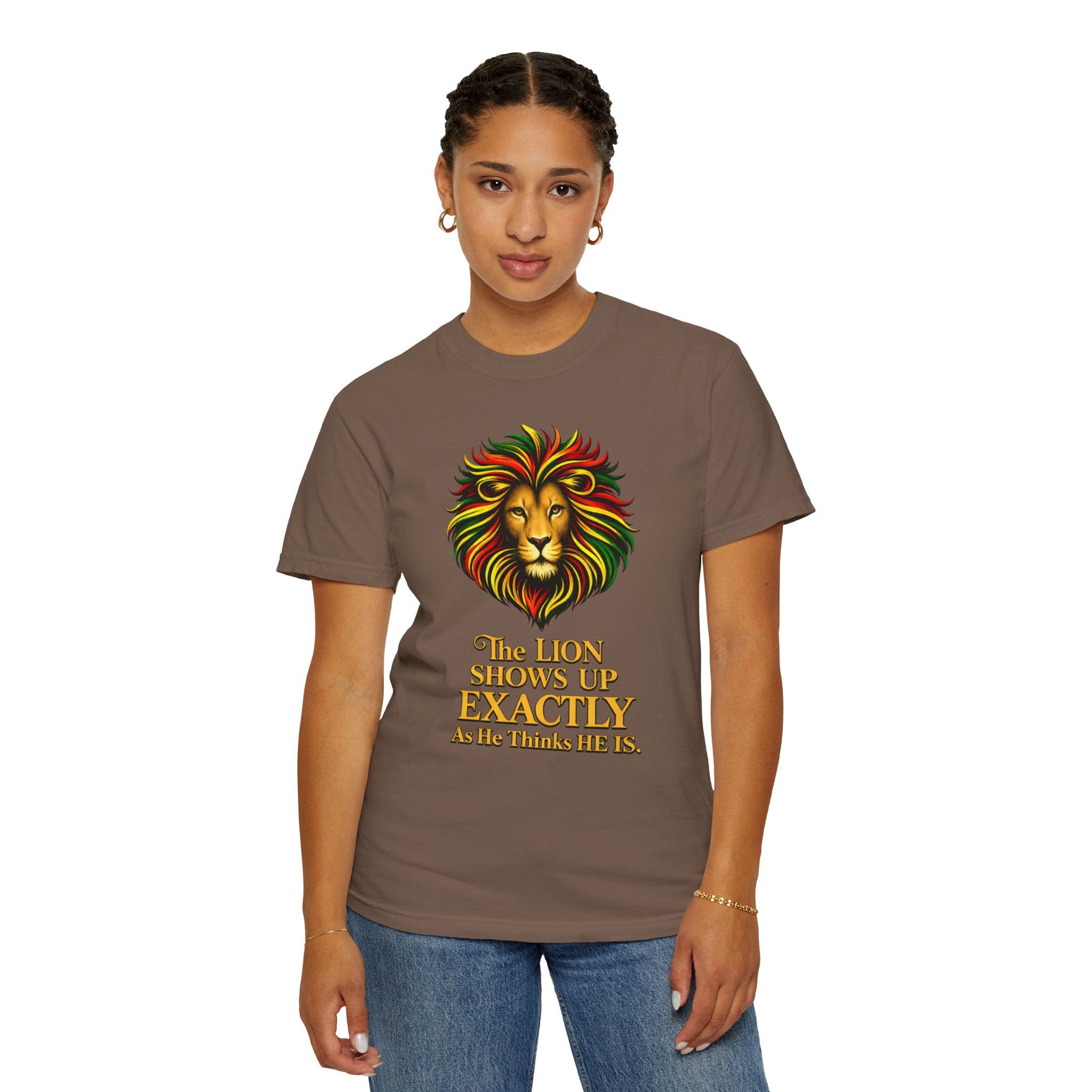 Lion T-Shirt — "The Lion Shows Up Exactly As He Thinks He Is" BLACK COLLECTION