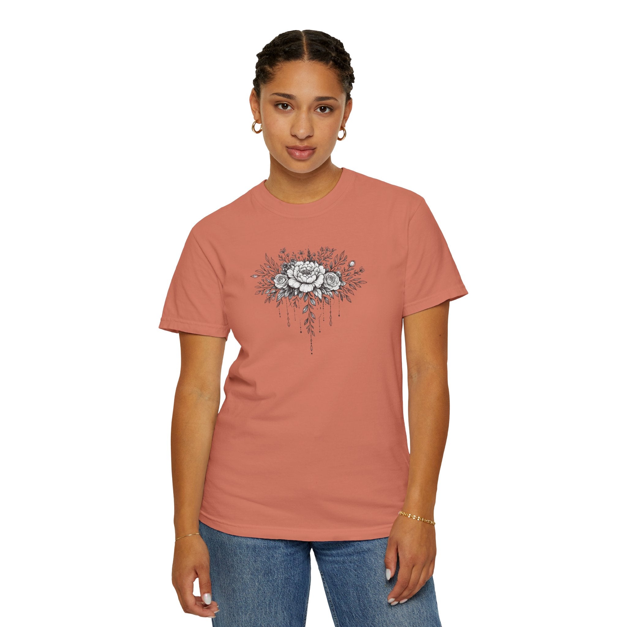 Floral Sketch T-Shirt — Vintage Black Rose Illustration
