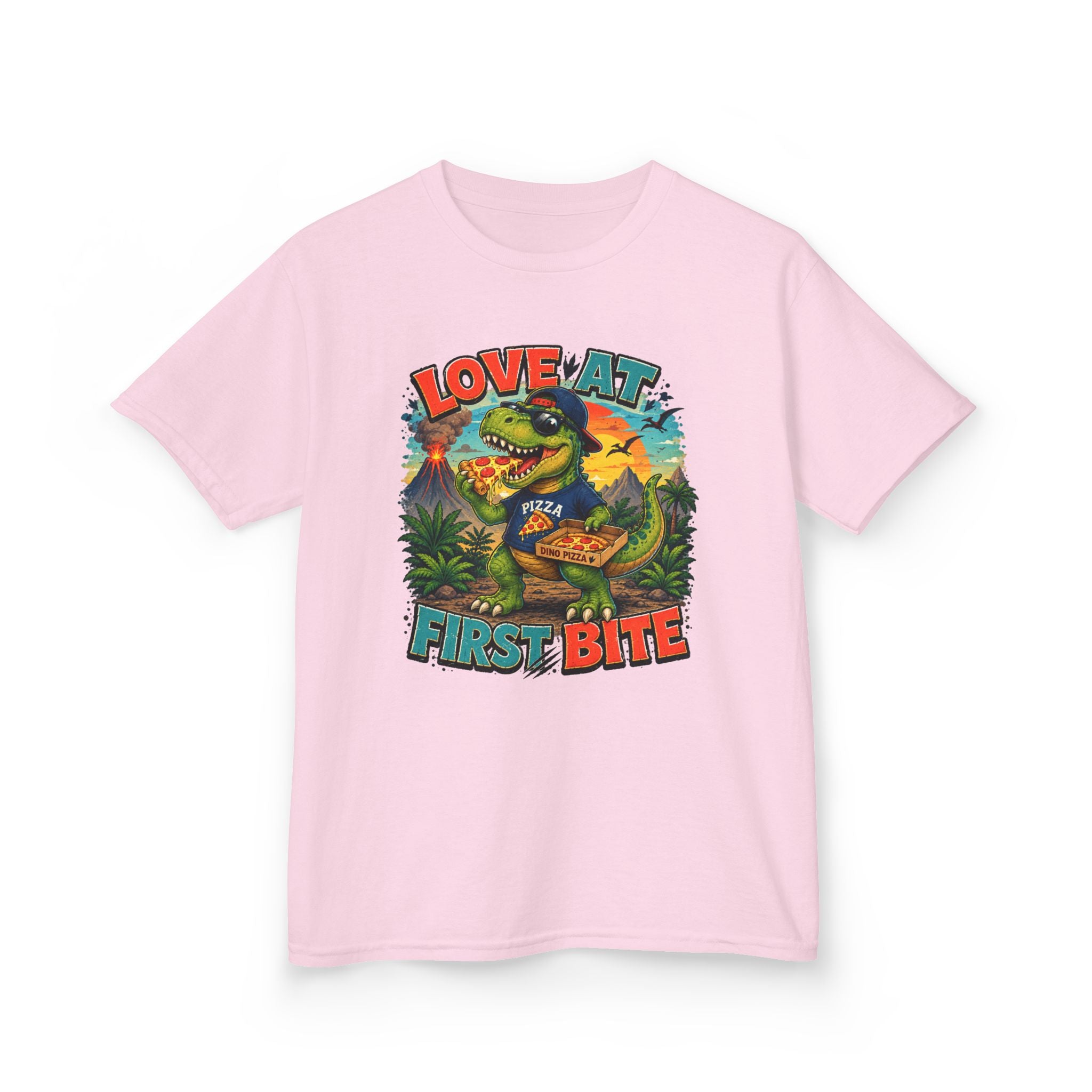 Love at First Bite Dinosaur Pizza Kids T-Shirt