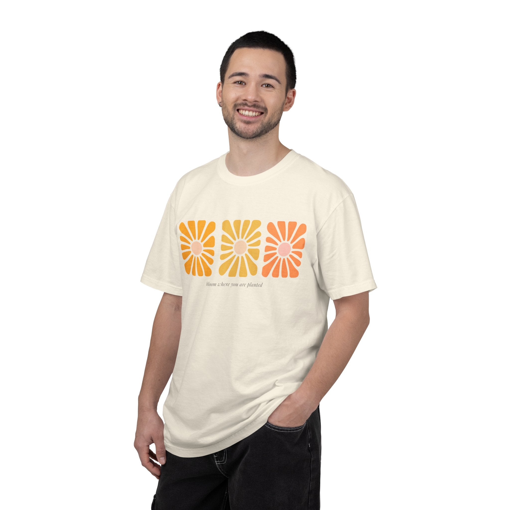 Retro 3-Daisy Graphic T-Shirt — "Bloom in the Present"