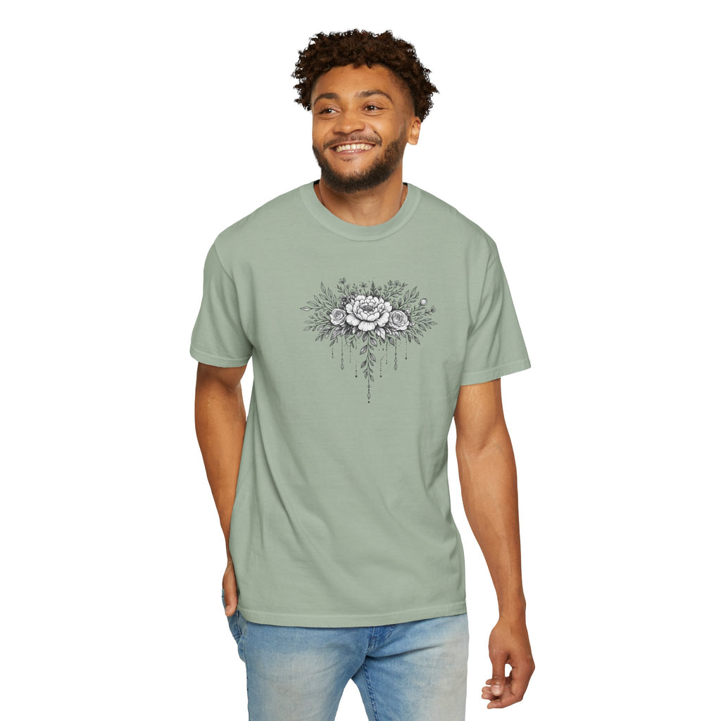 Floral Sketch T-Shirt — Vintage Black Rose Illustration