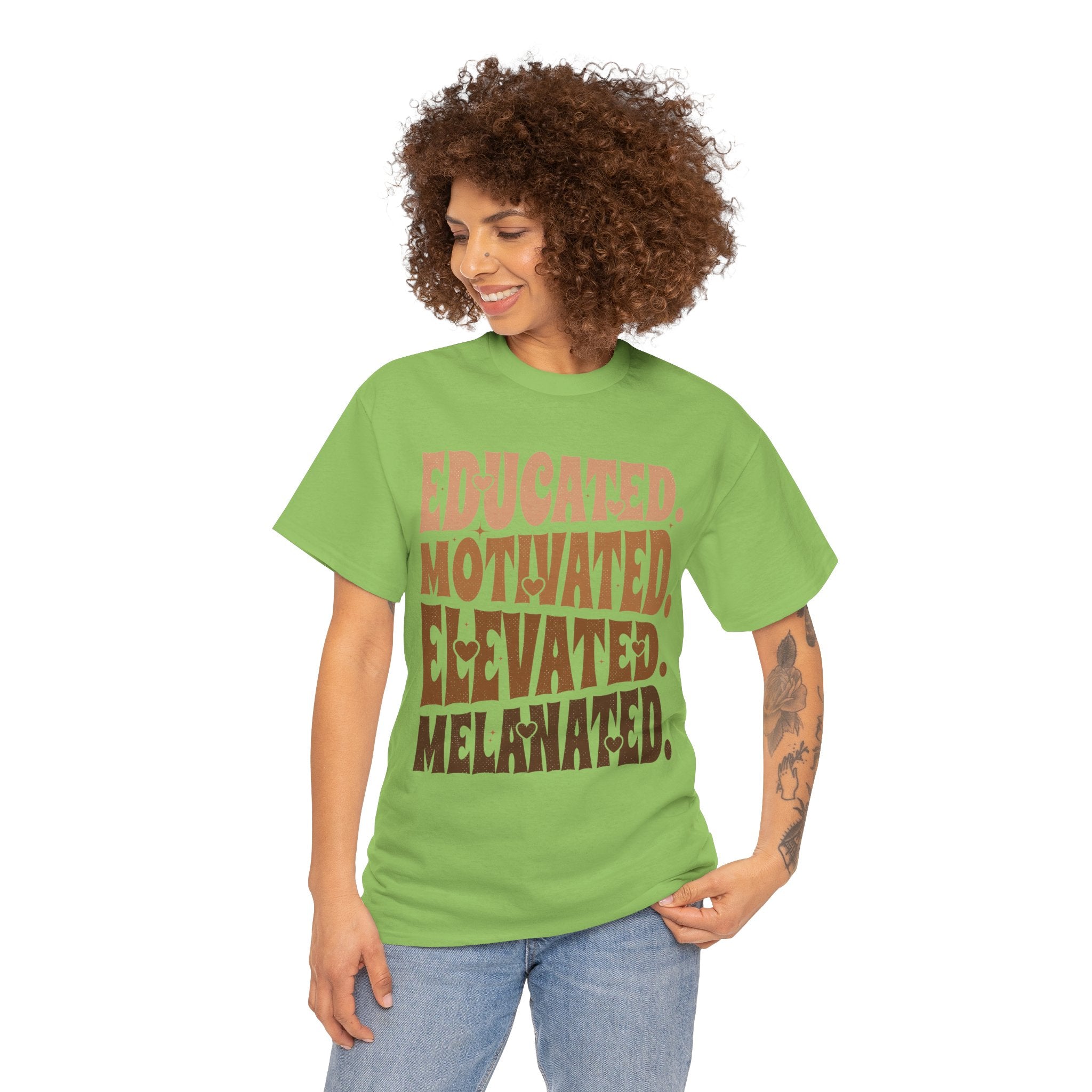 Empowerment Tee - Educated, Motivated, Elevated, Melanated Print