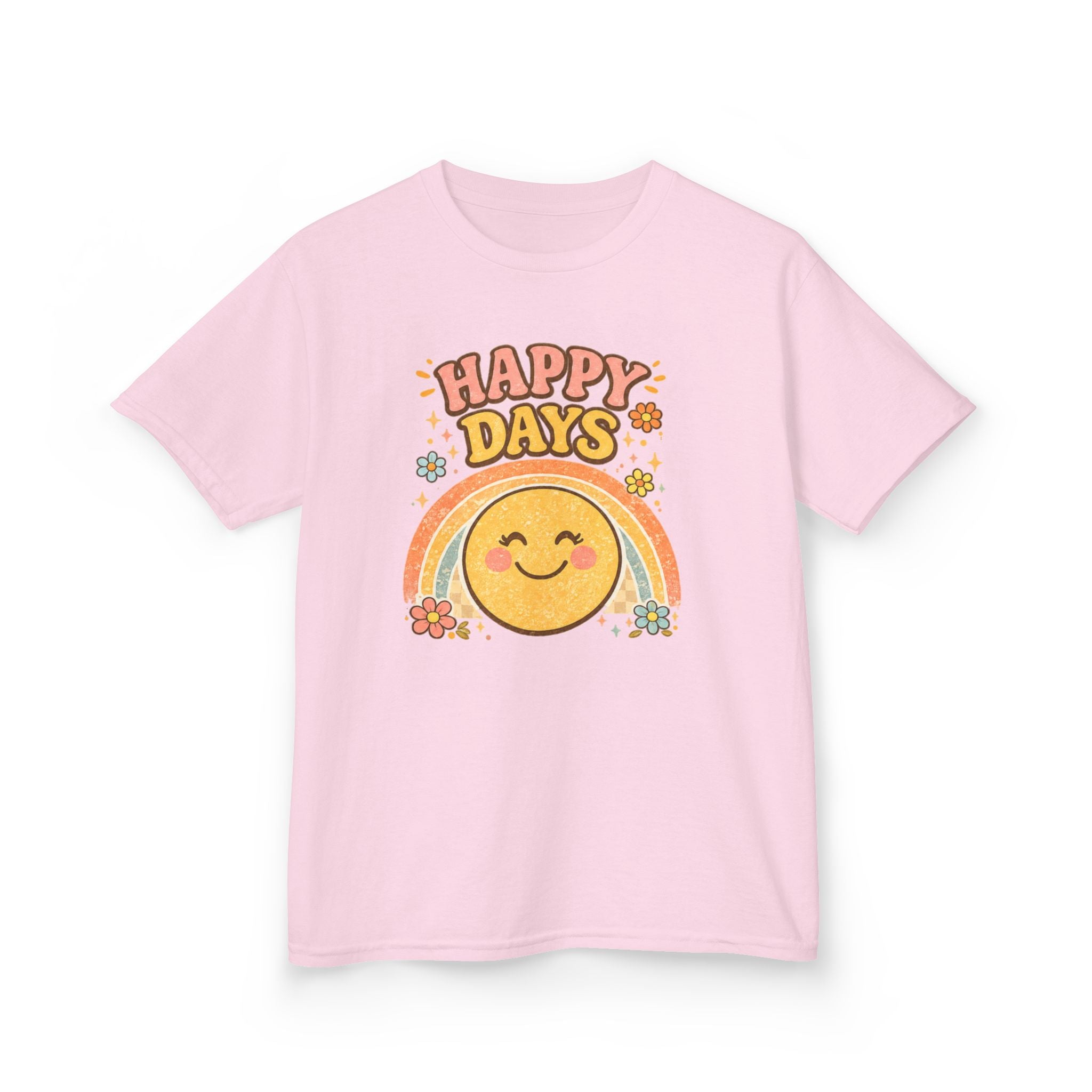 Happy Days Girls’ Tee – Retro Smiley Rainbow Shirt