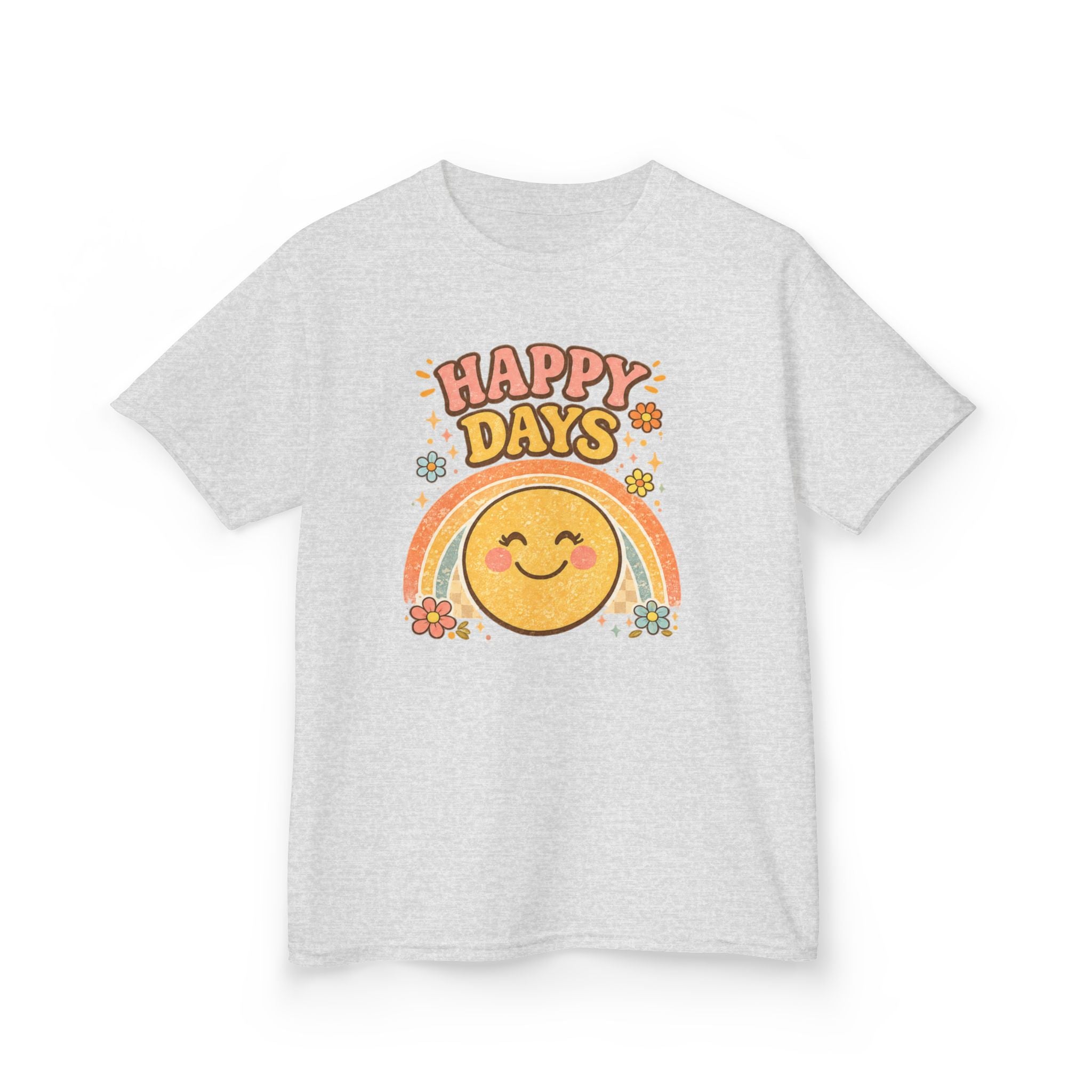 Happy Days Girls’ Tee – Retro Smiley Rainbow Shirt