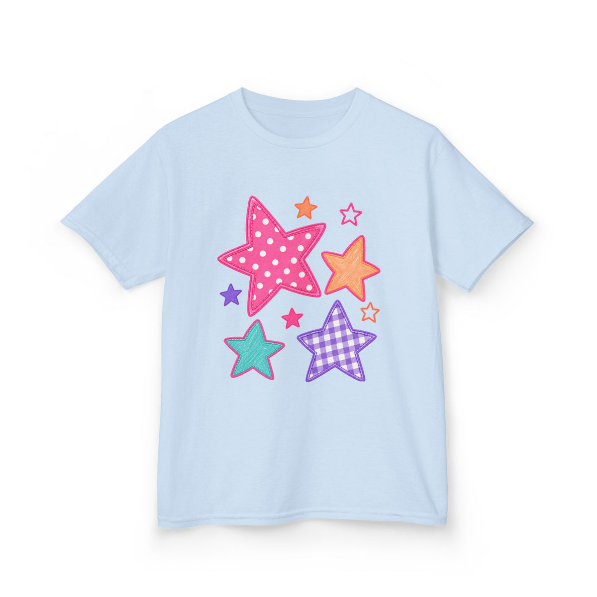 Patchwork Stars Girls’ Tee – Colorful Pastel Star Shirt