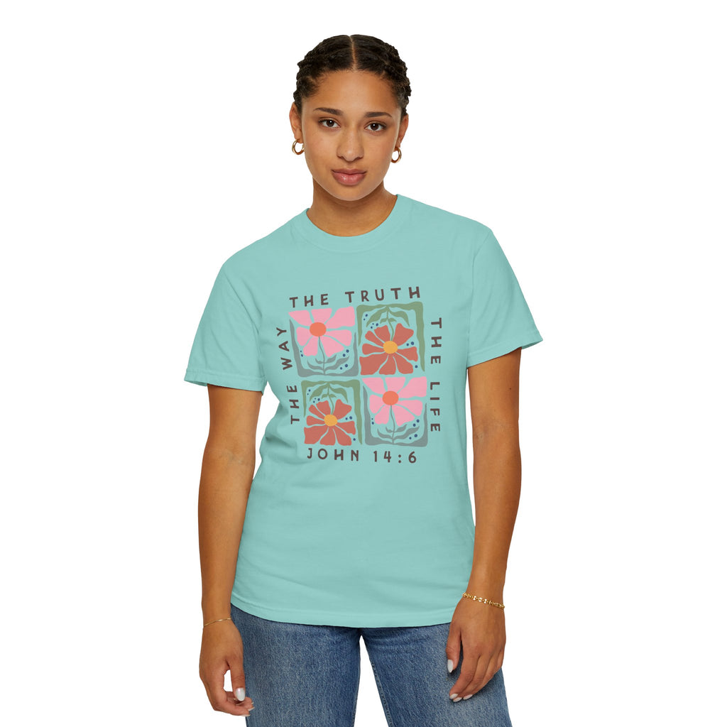 Christian Floral T-Shirt — “The Way The Truth The Life” John 14:6 Graphic Tee